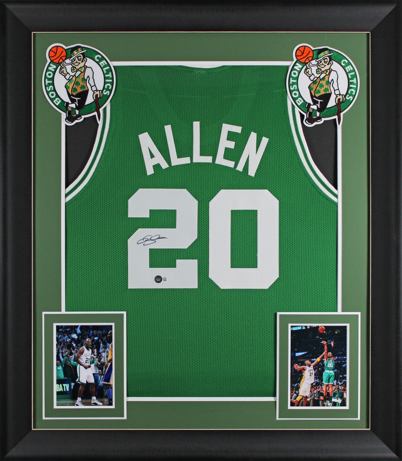 Ray Allen Authentic Signed Green Pro Style Framed Jersey BAS Witnessed