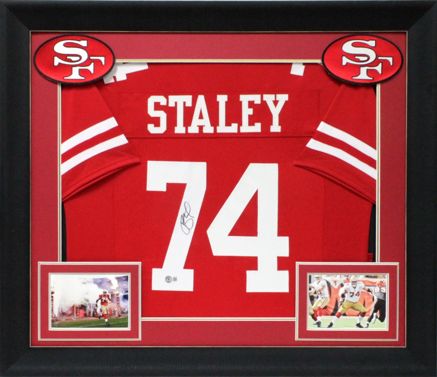 Joe Staley Authentic Signed Red Pro Style Framed Jersey BAS Witnessed