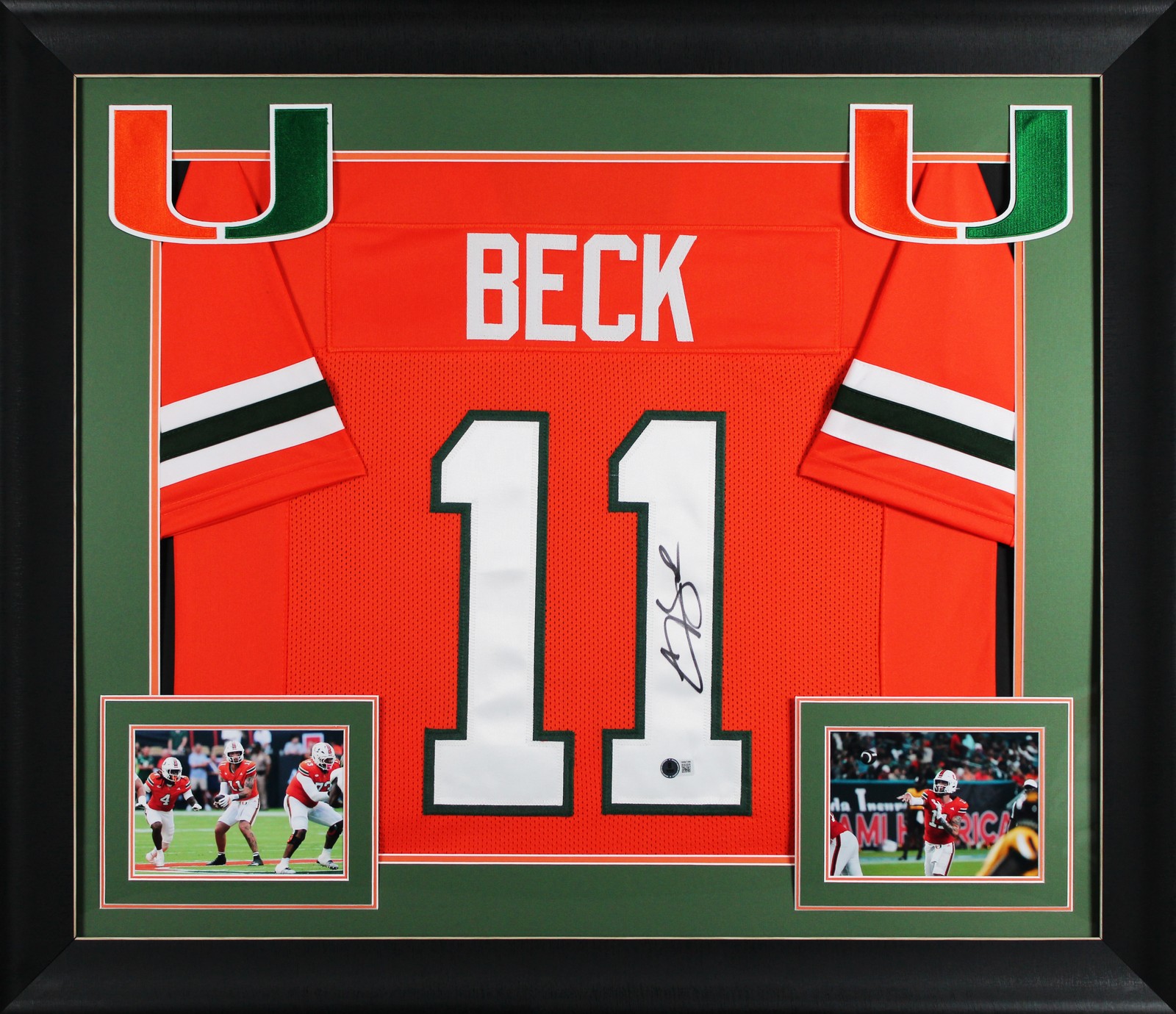 Miami Carson Beck Authentic Signed Orange Pro Style Framed Jersey BAS Witnessed