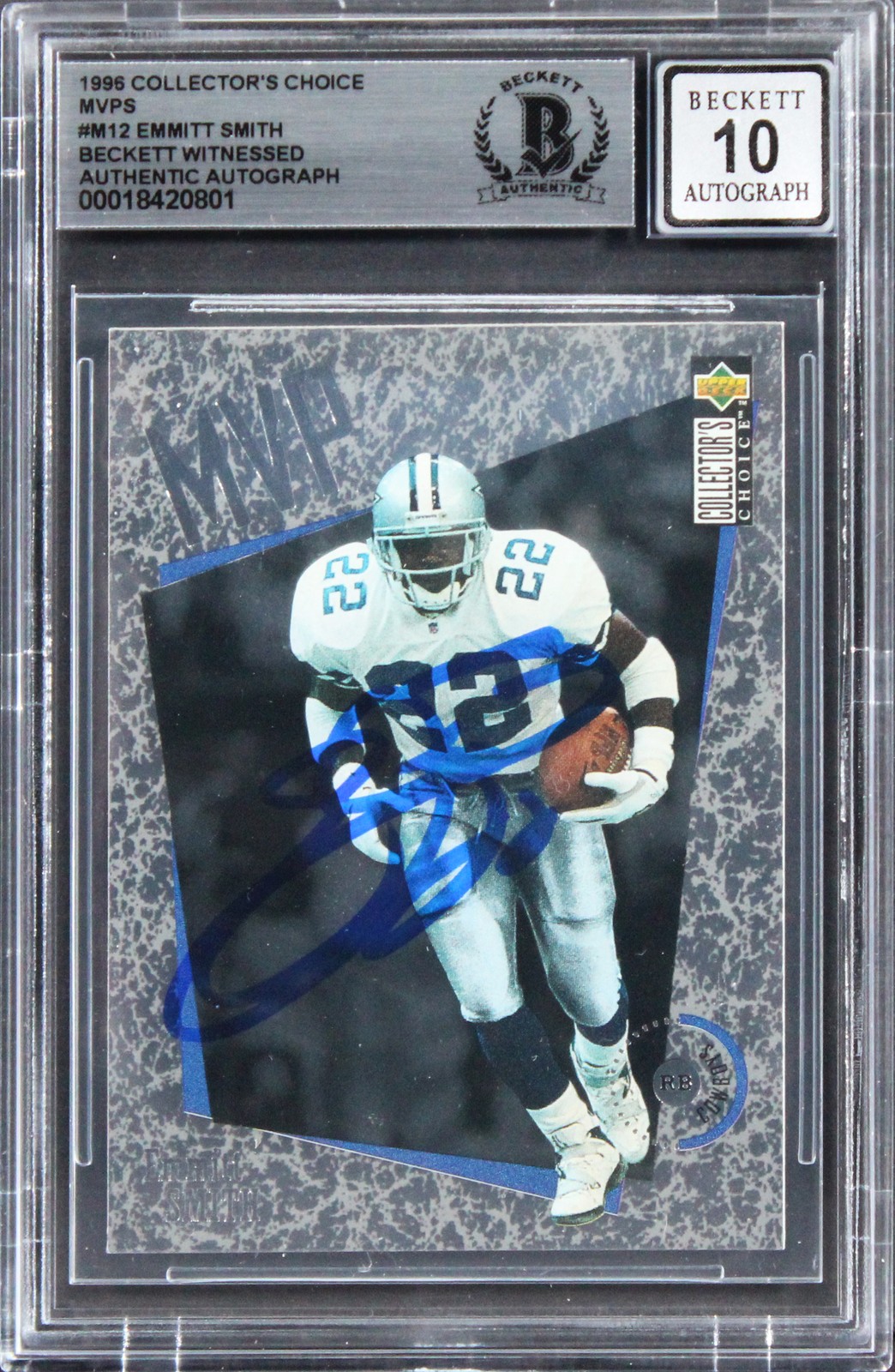 Emmitt Smith Signed 1996 Collector's Choice MVPS #M12 Card Auto 10! BAS Slabbed