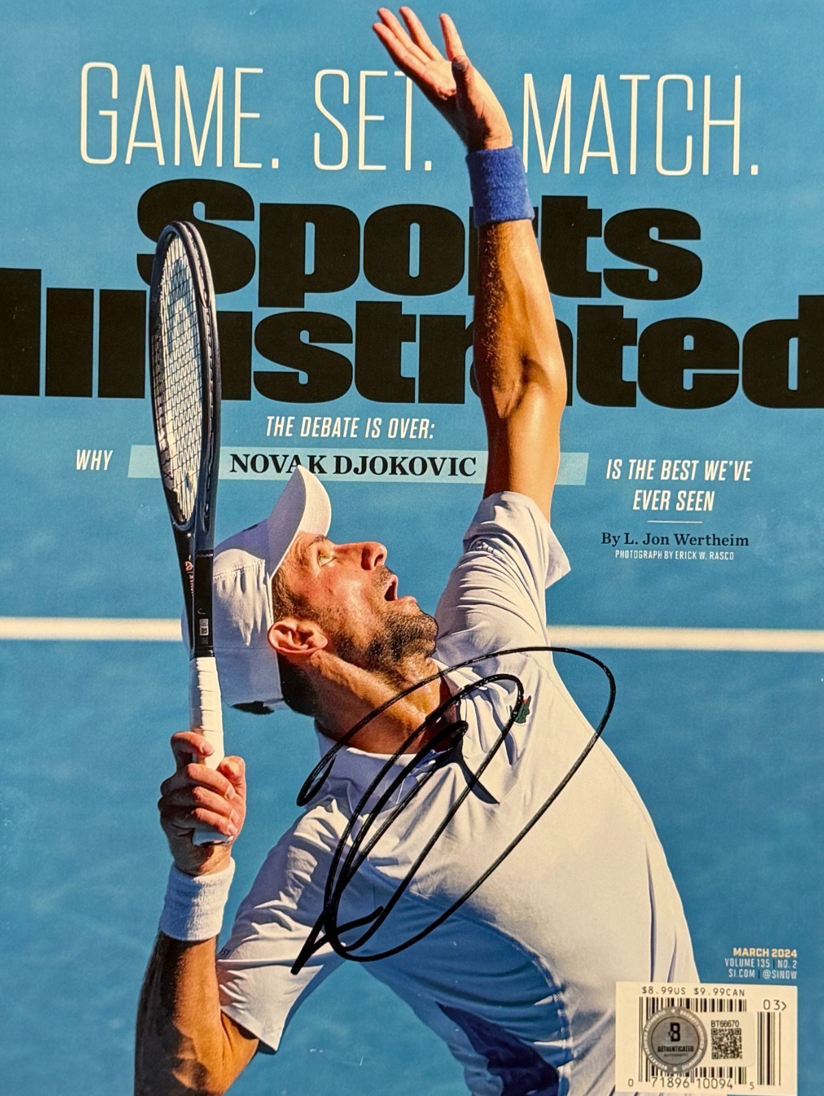 Novak Djokovic Signed Sports Illustrated Magazine 3/2024 Autograph Beckett