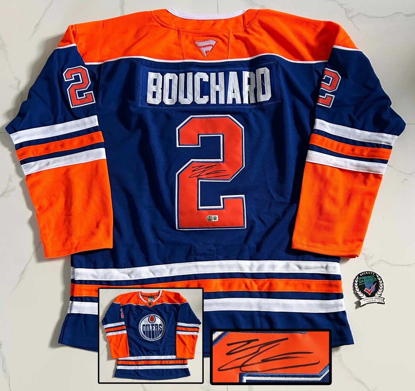 Evan Bouchard Signed Jersey Edmonton Oilers Beckett BAS COA