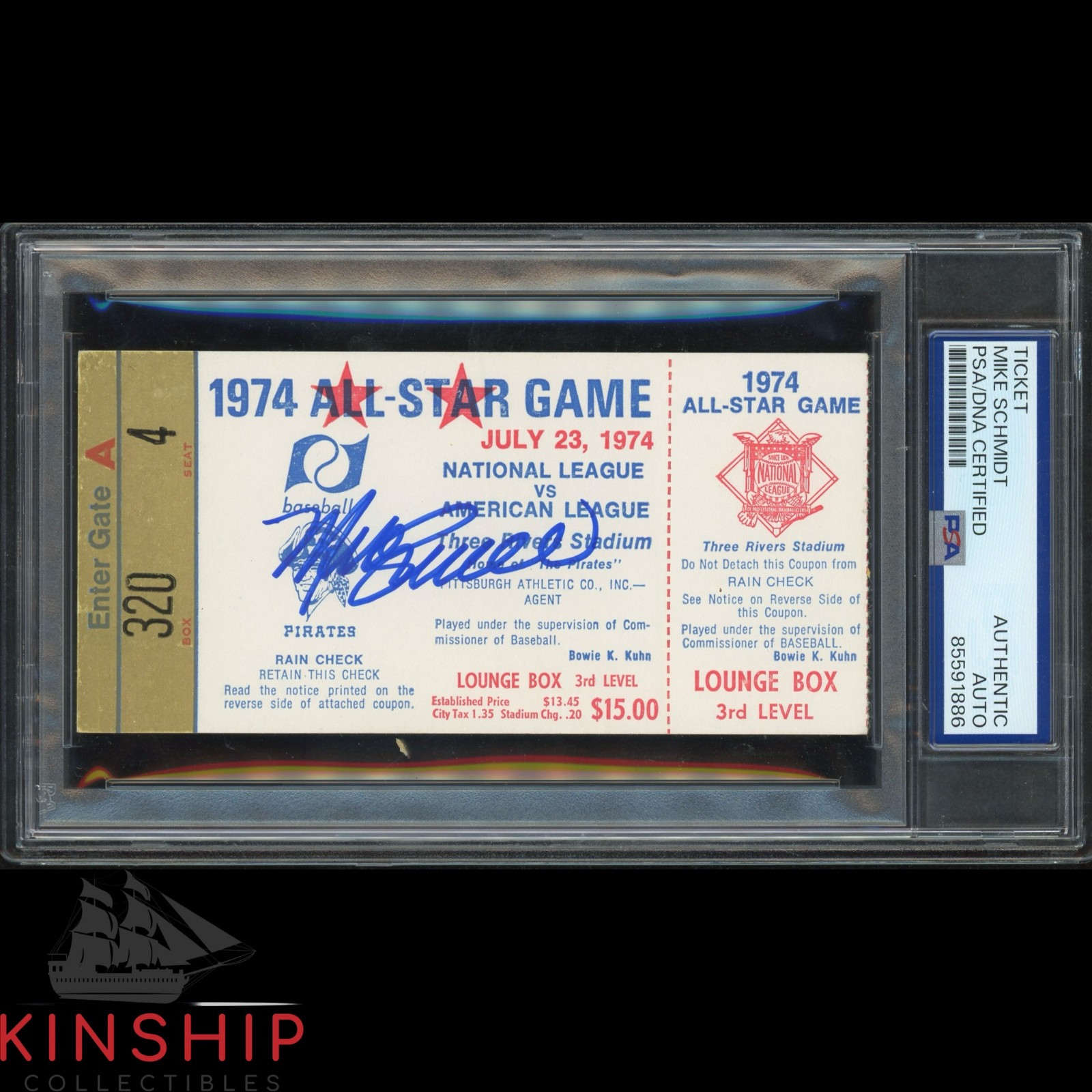 Mike Schmid signed 1974 MLB All Star Game Ticket PSA DNA Slab HOF Auto C5073