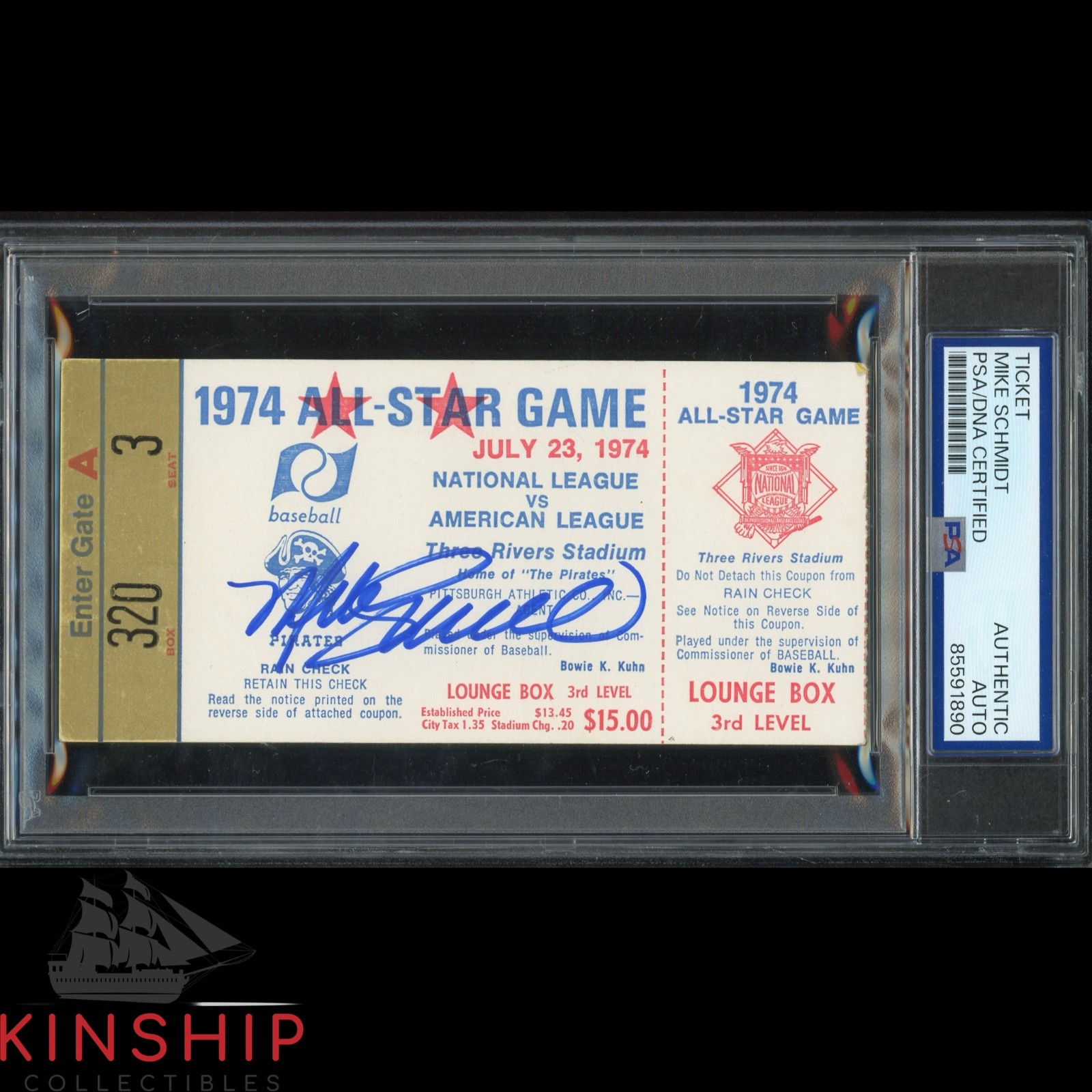 Mike Schmid signed 1974 MLB All Star Game Ticket PSA DNA Slab HOF Auto C5072