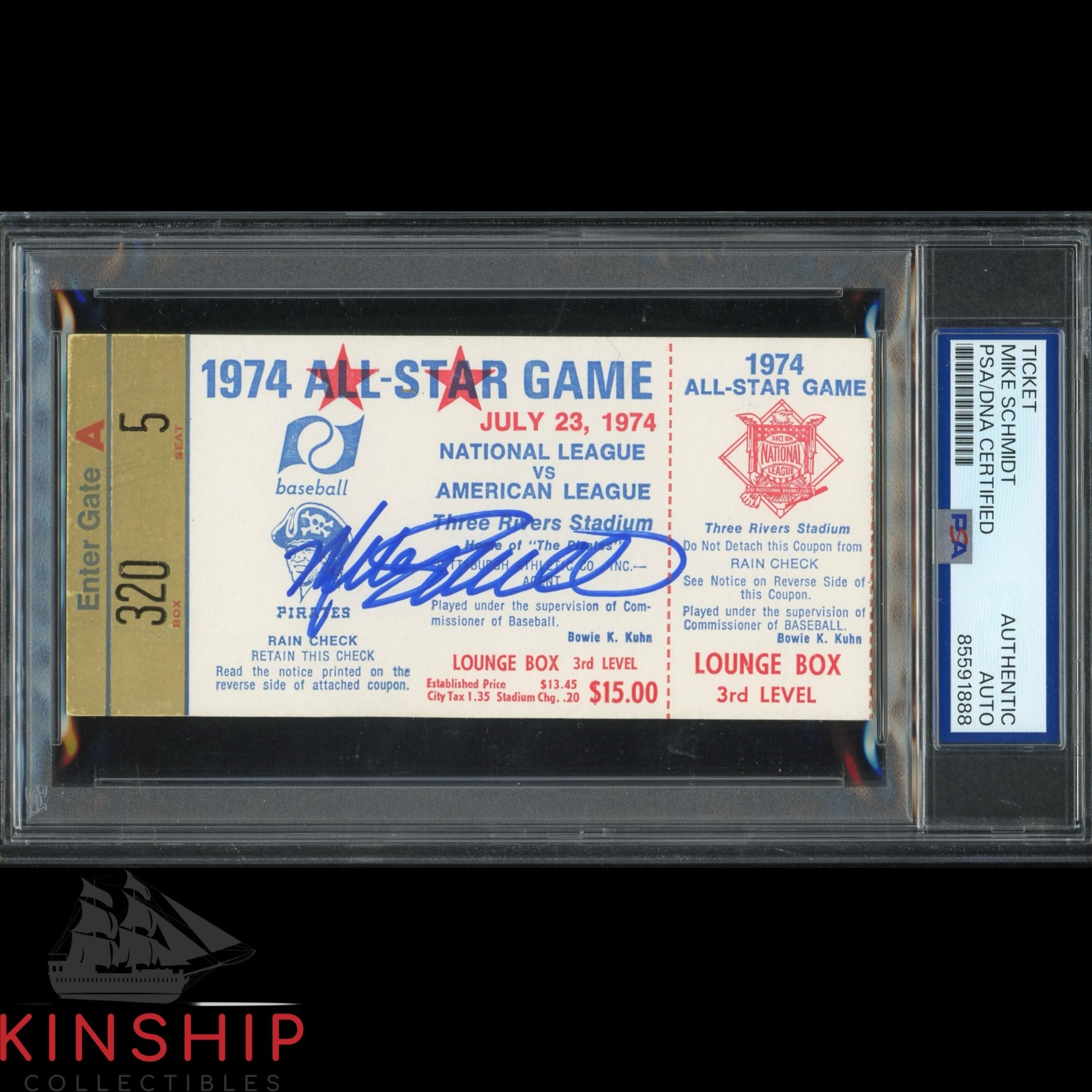 Mike Schmid signed 1974 MLB All Star Game Ticket PSA DNA Slab HOF Auto C5074