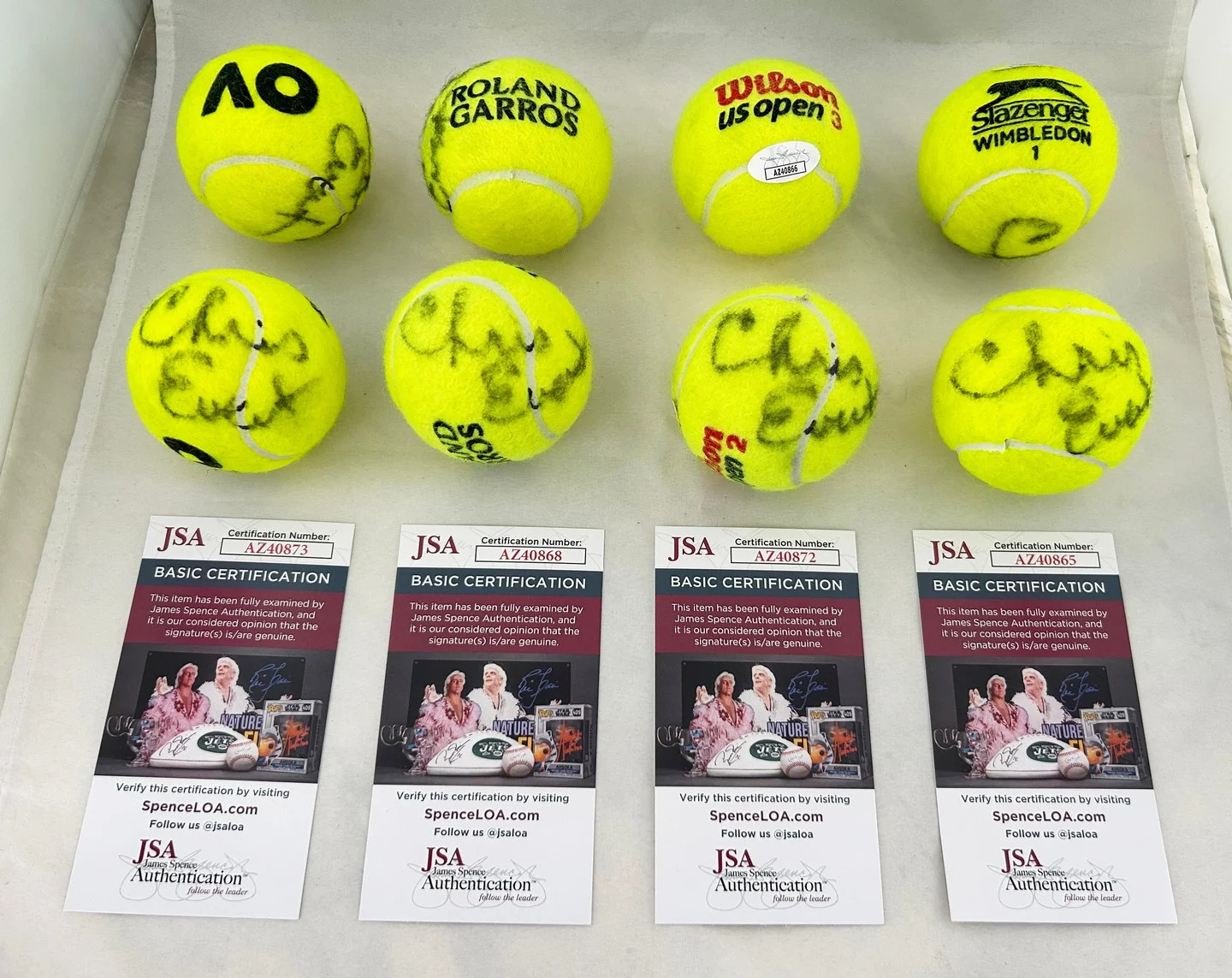 Chris Evert Signed Tennis Balls Wimbledon French US Australian Open JSA 2 COA