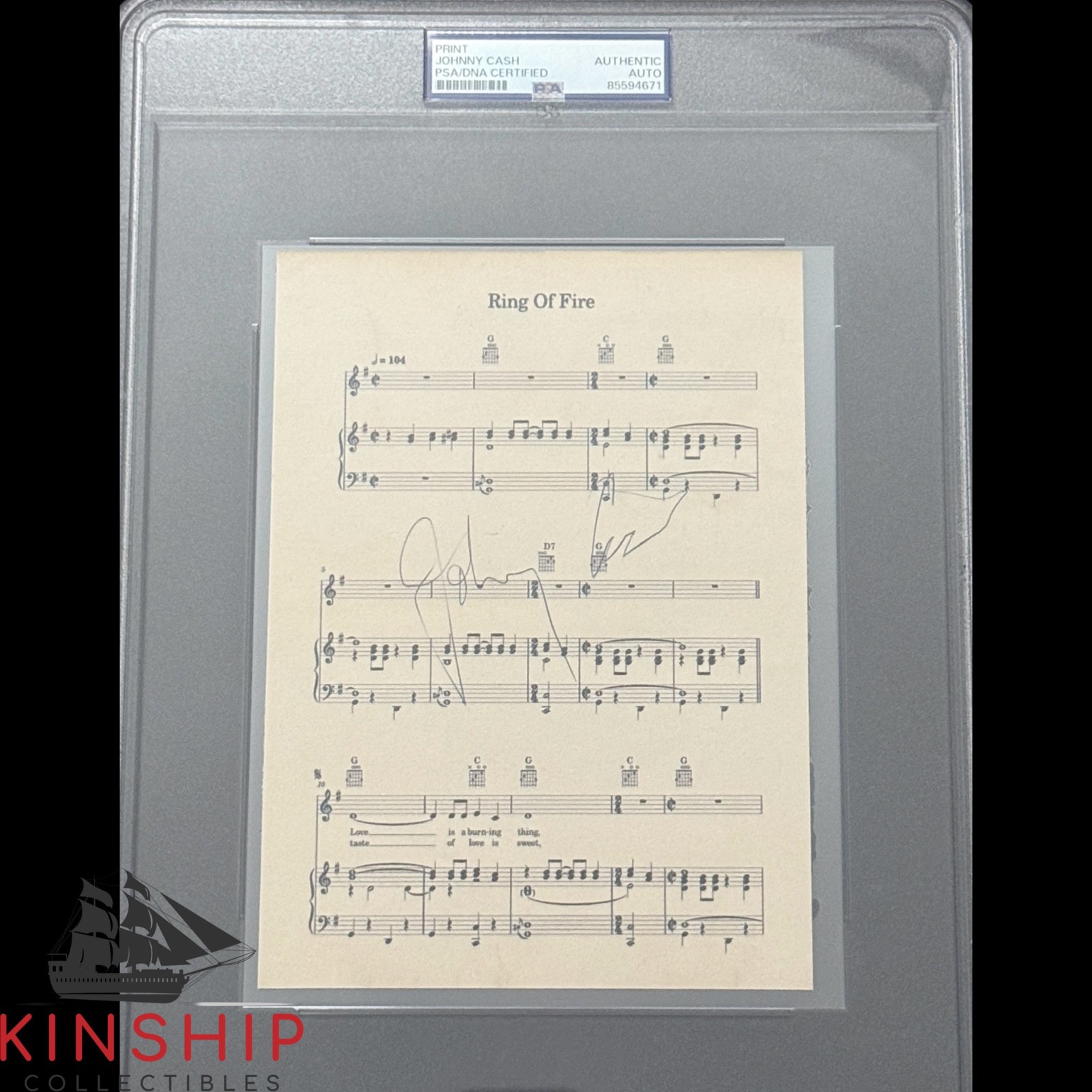 Johnny Cash signed Ring of Fire Lyric Sheet Print PSA DNA Slab Music Auto C5077