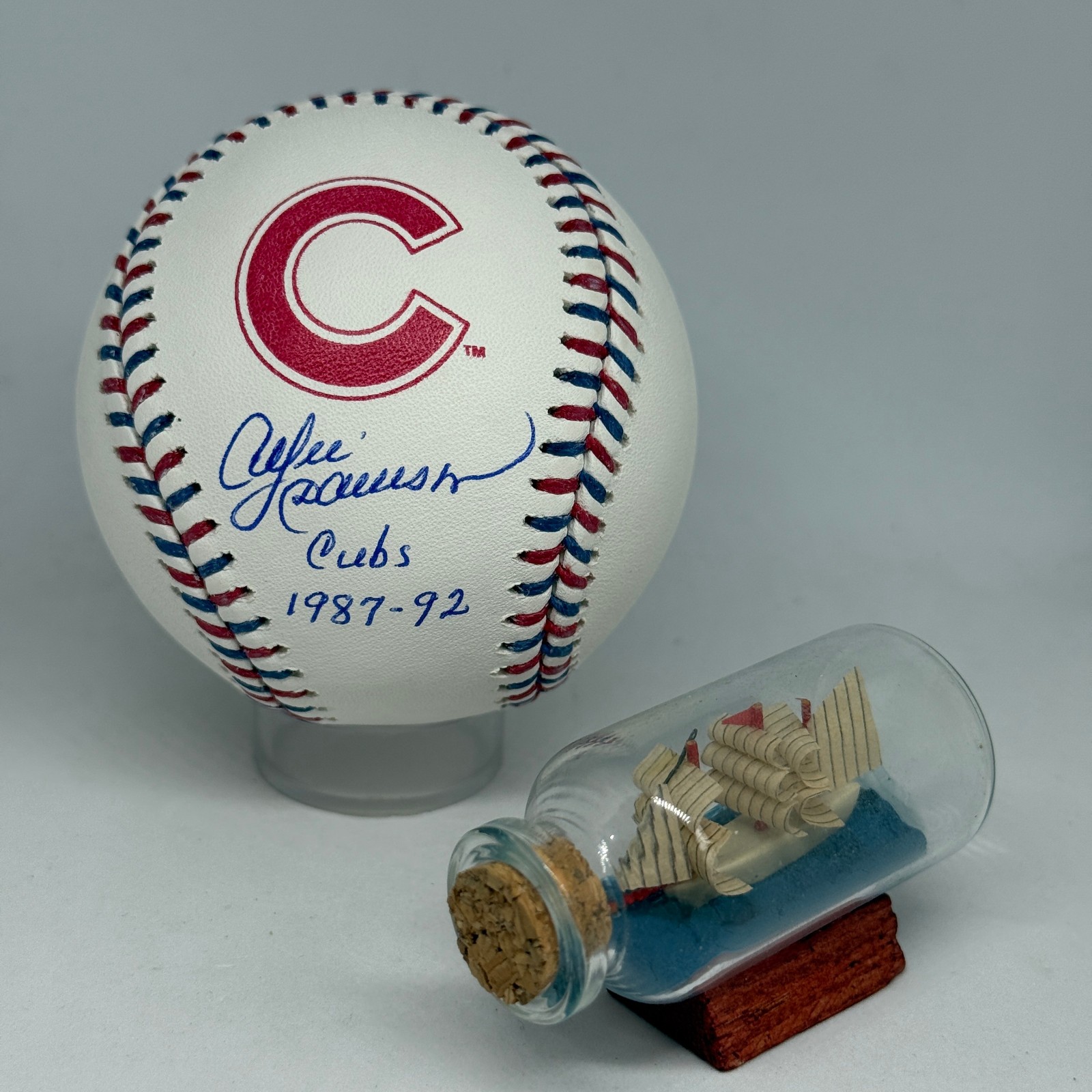 Andre Dawson signed Rawlings Cubs Team Stitch Logo Baseball JSA HOF Auto A4056