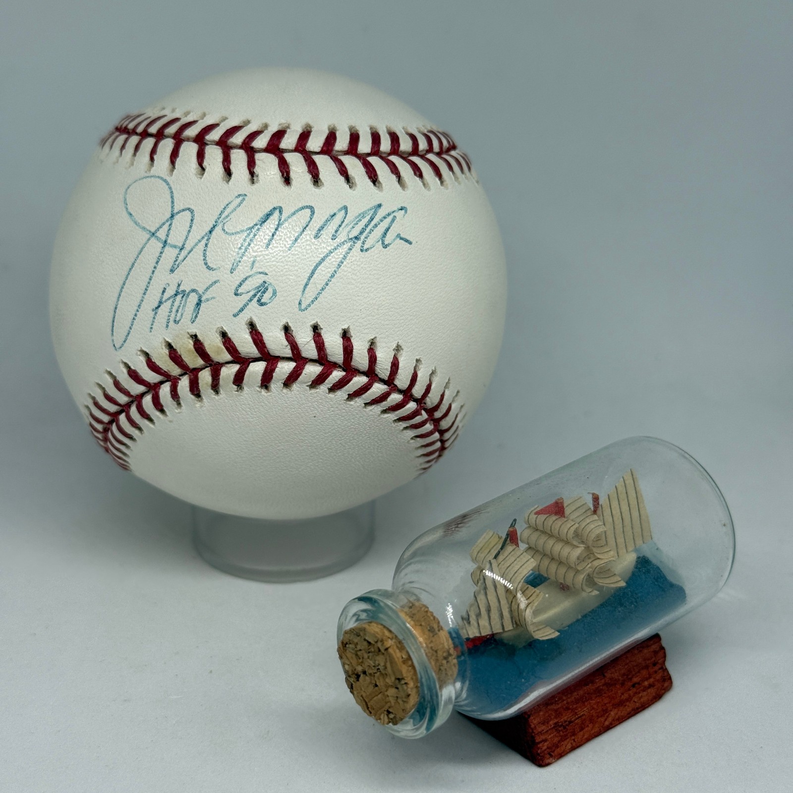 Joe Morgan signed Rawlings OML Baseball JSA COA Inscribed HOF Reds Auto A4059