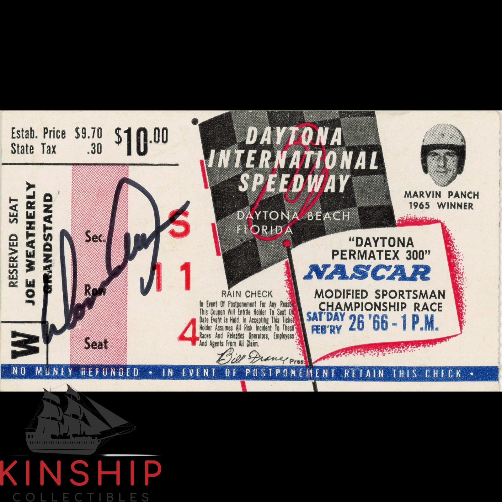 Donnie Allison signed 1966 Daytona Permatex 300 Ticket JSA COA NASCAR Auto Z2309