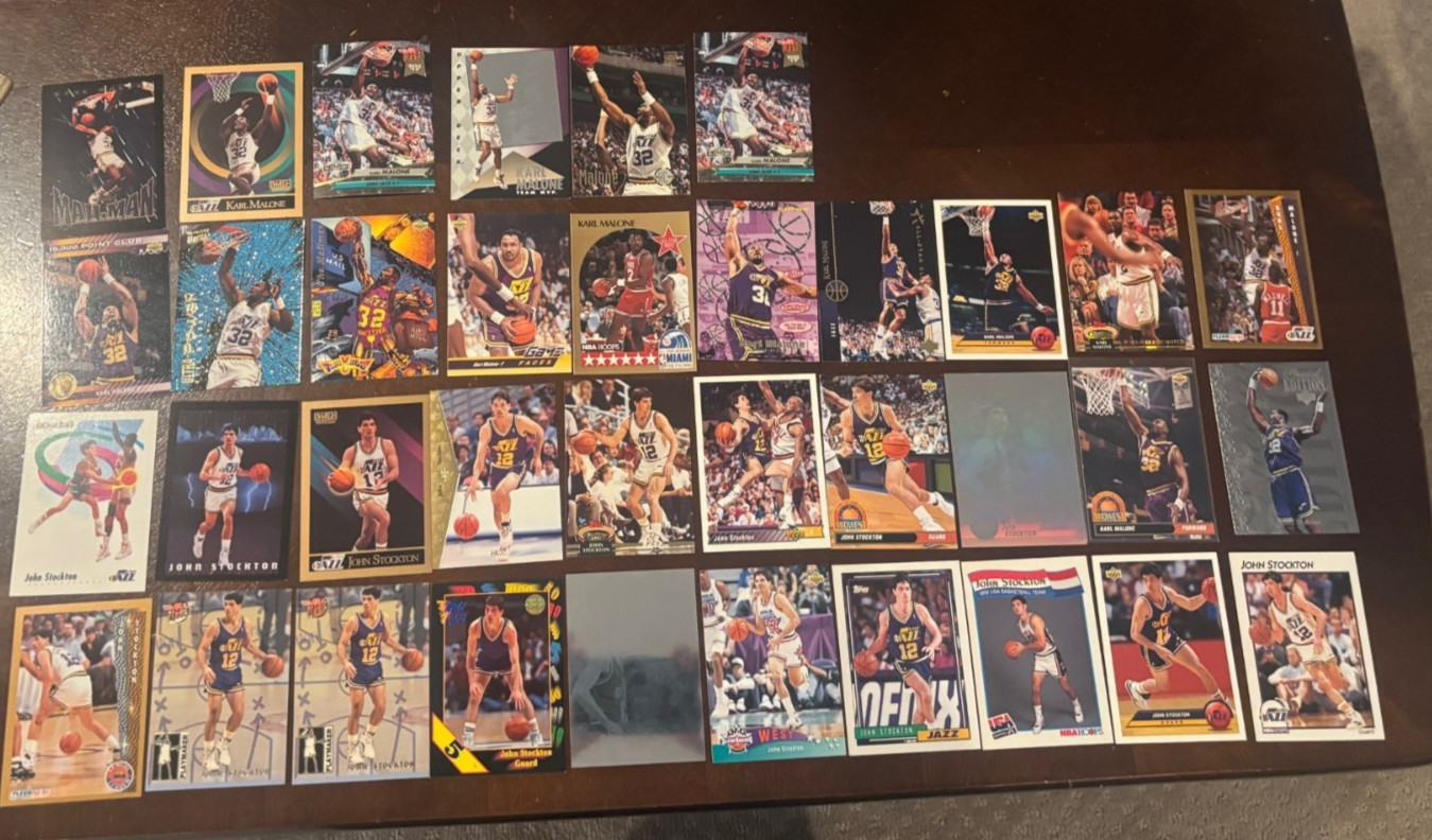 (36) CARD KARL MALONE JOHN STOCKTON VINTAGE CARD LOT 1980 1990’S UTAH JAZZ NM-MT COLLECTIBLE MEMORABILIA