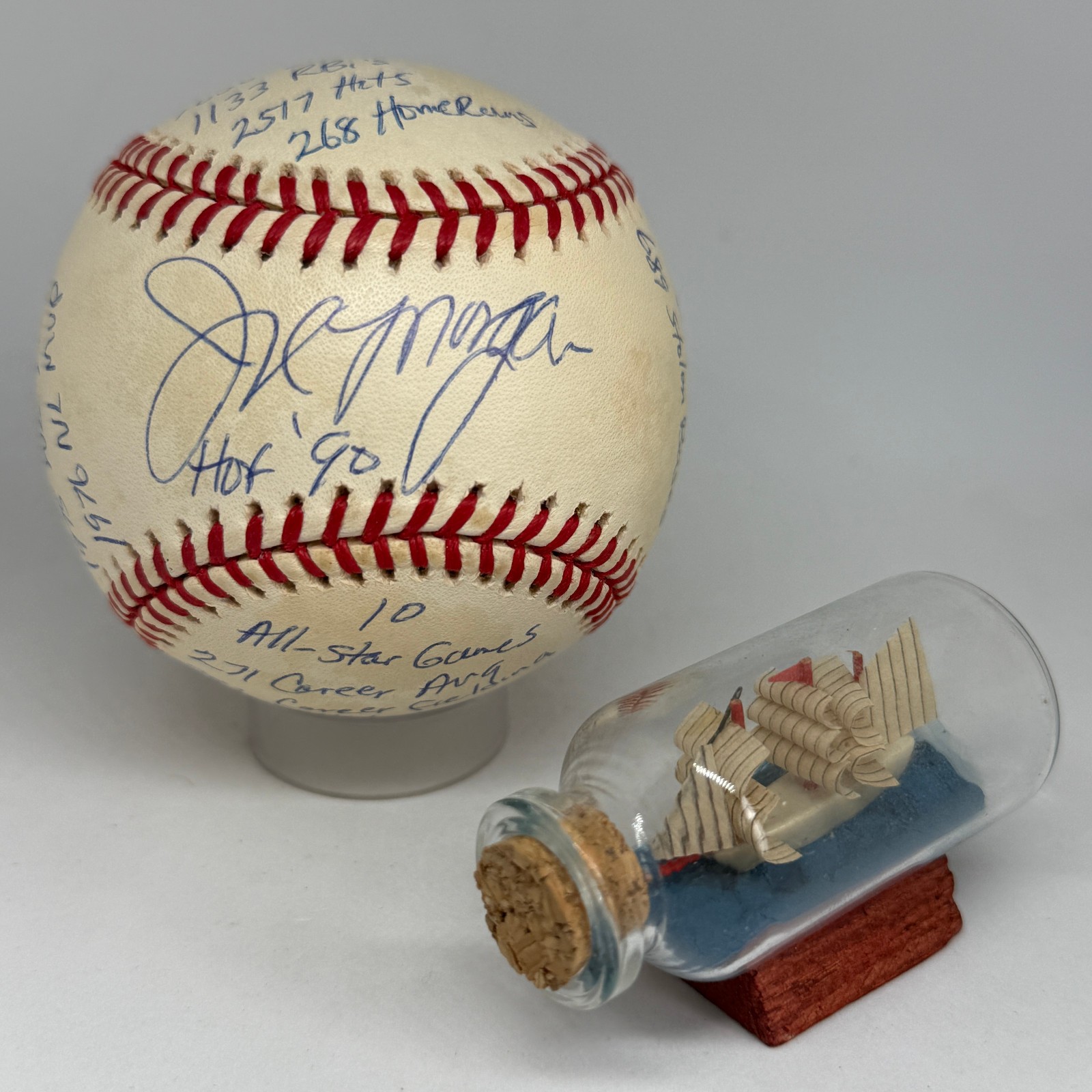 Joe Morgan signed Rawlings ONL Baseball JSA COA Inscribed Stat HOF Reds A4077