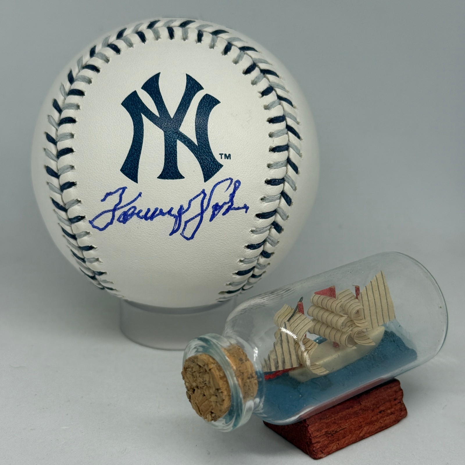 Tommy John signed Rawlings Yankees Team Stitch Logo Baseball JSA COA Auto A4093