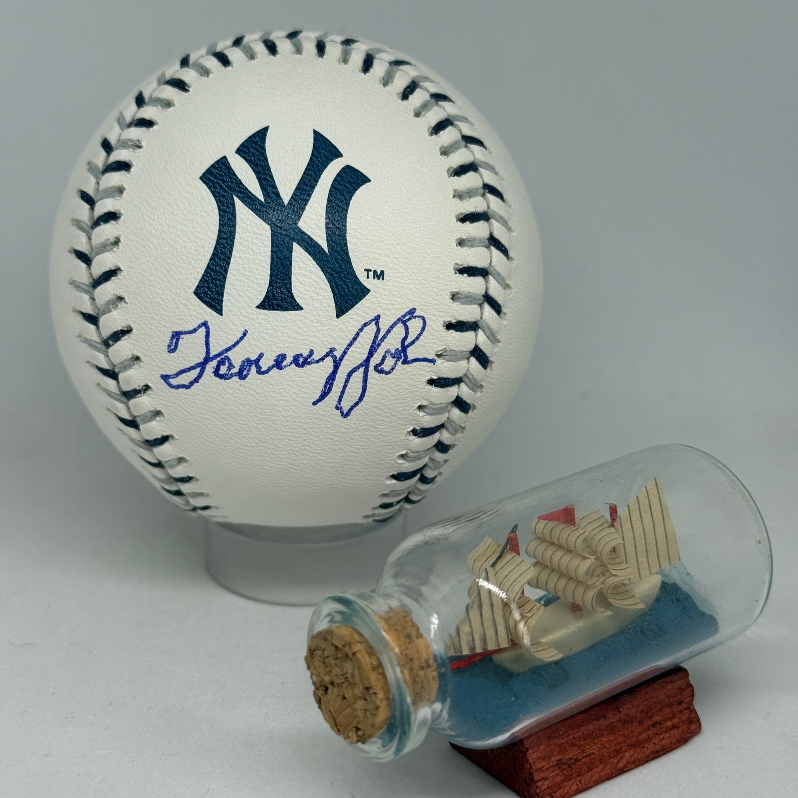 Tommy John signed Rawlings Yankees Team Stitch Logo Baseball JSA COA Auto A4094