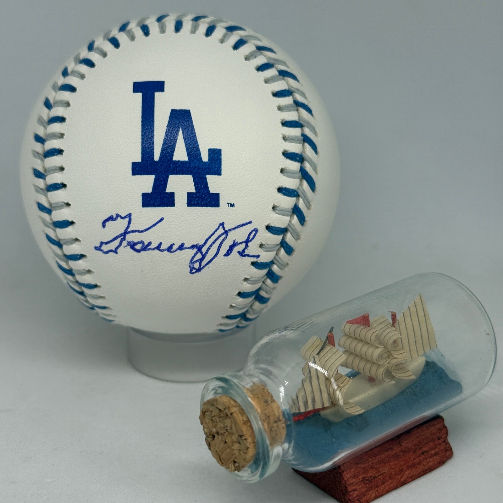 Tommy John signed Rawlings Dodgers Team Stitch Logo Baseball JSA COA Auto A4097