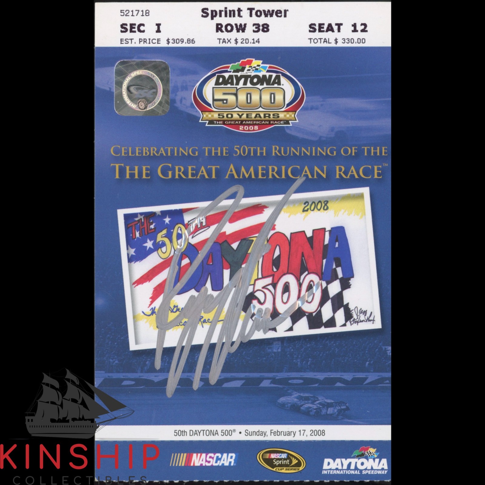 RYAN NEWMAN SIGNED 2008 DAYTONA 500 TICKET JSA COA NASCAR AUTO RARE Z2317 COLLECTIBLE MEMORABILIA