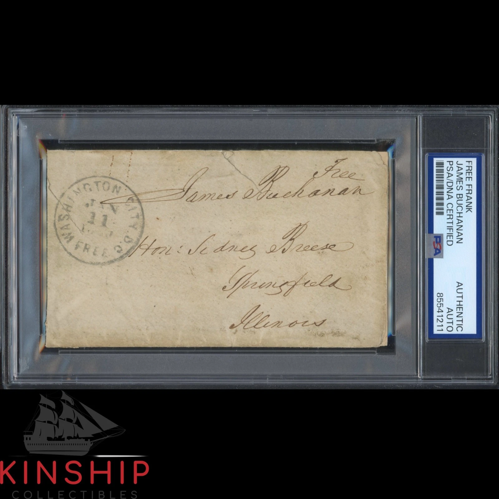 President James Buchanan signed Free Frank FF PSA DNA Slab Inscribed Auto C5197