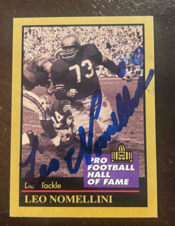 1991 ENOR PRO FOOTBALL HOF #109 LEO NOMELLINI SIGNED AUTOGRAPHED CARD