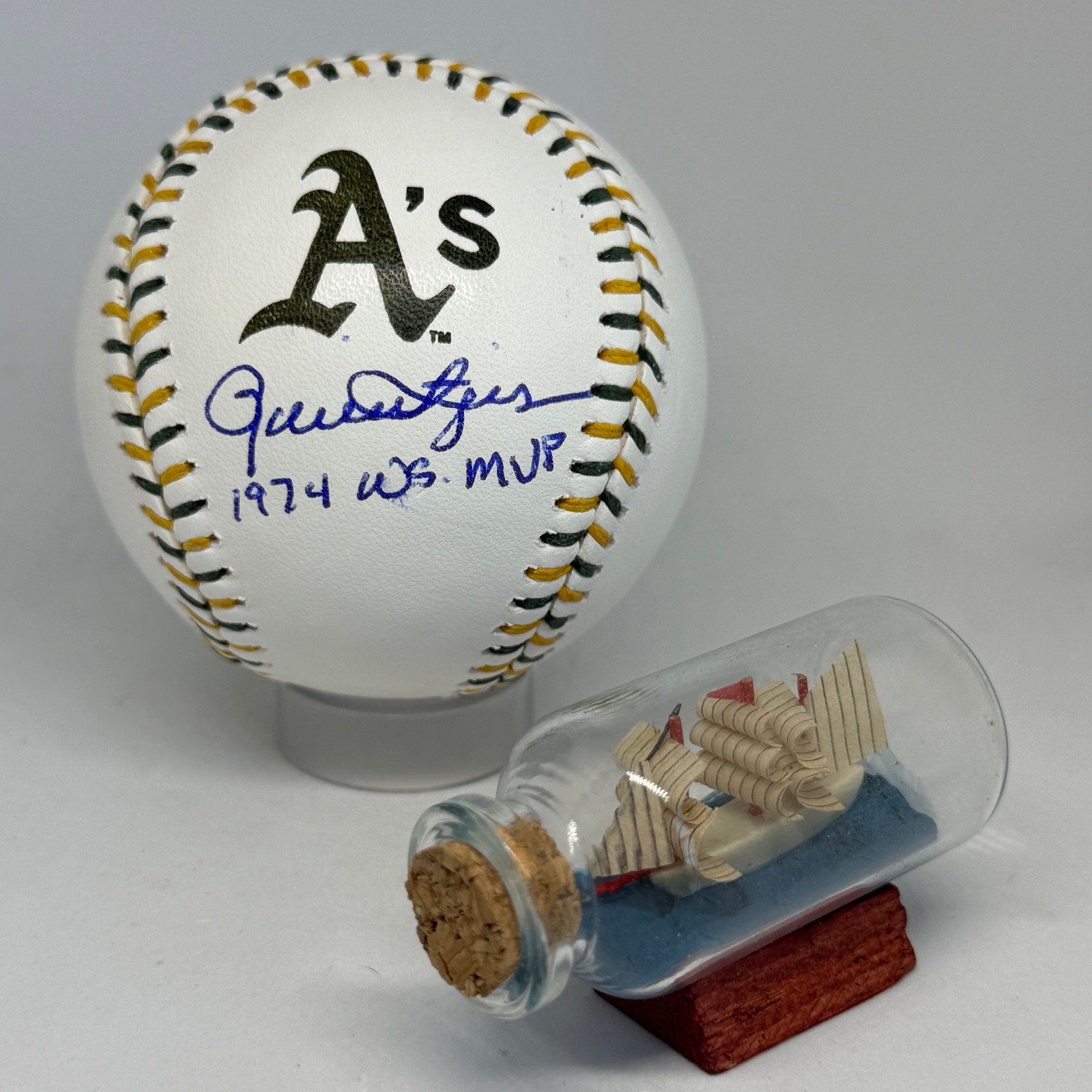 Rollie Fingers signed Rawlings A's Team Stitch Logo Baseball JSA COA HOF A4158