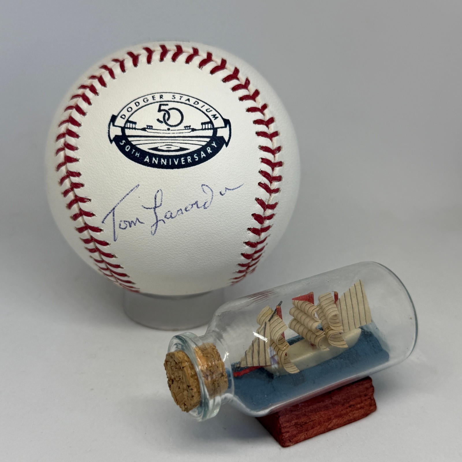 Tom Lasorda signed Rawlings 50th Anniversary Dodgers Logo Baseball JSA COA A4151