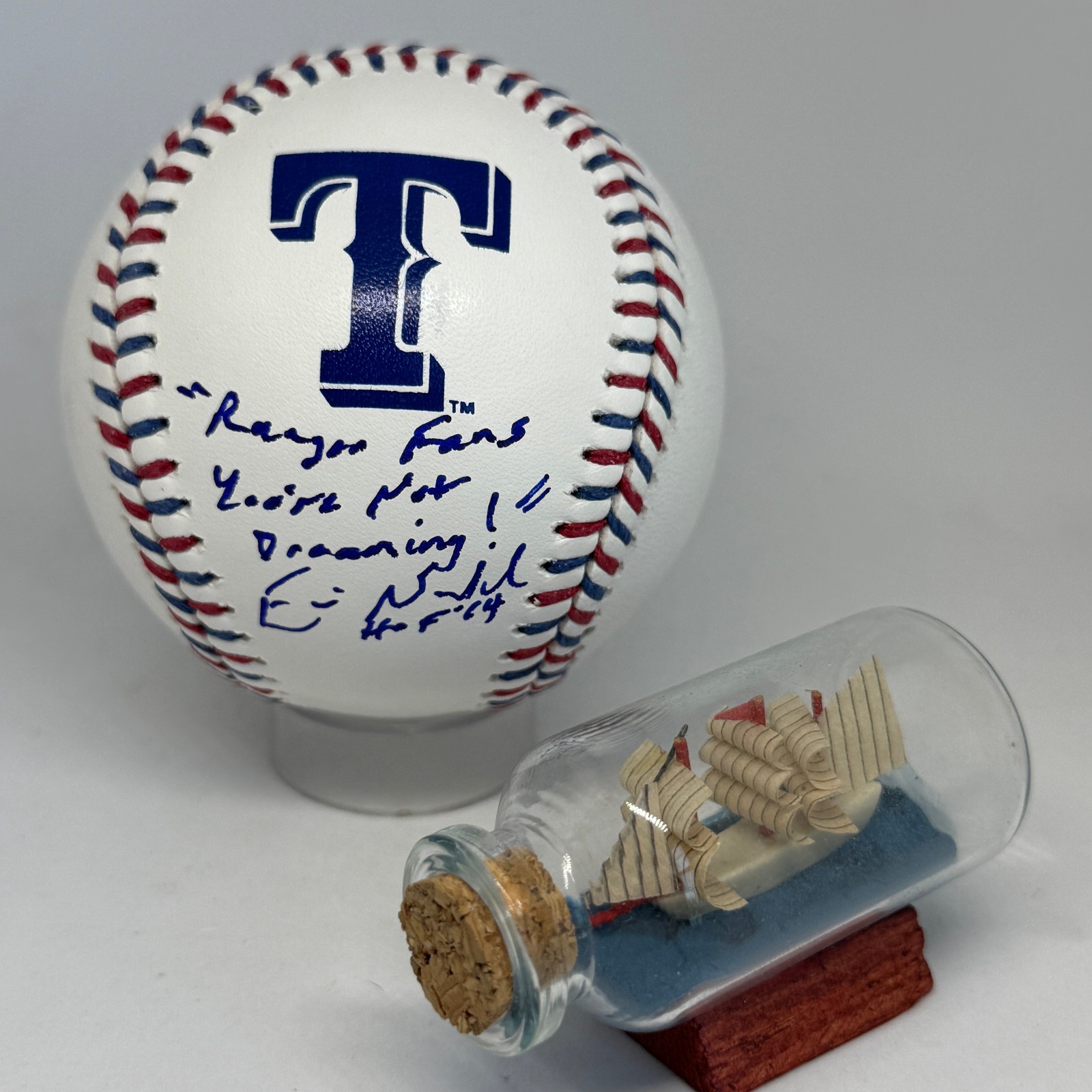 Eric Nadel signed Rawlings Texas Rangers Stitch Baseball JSA COA HOF Auto A4155