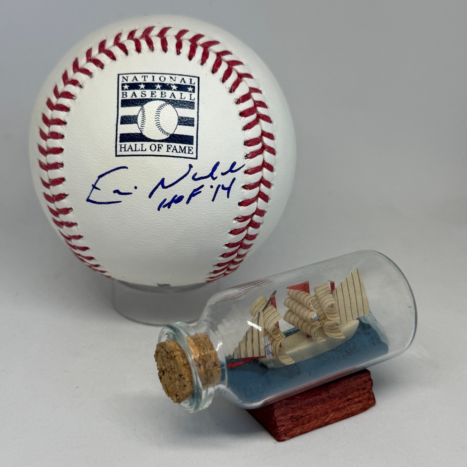 Eric Nadel signed Rawlings HOF Logo Baseball JSA COA HOF Inscribed Auto A4154