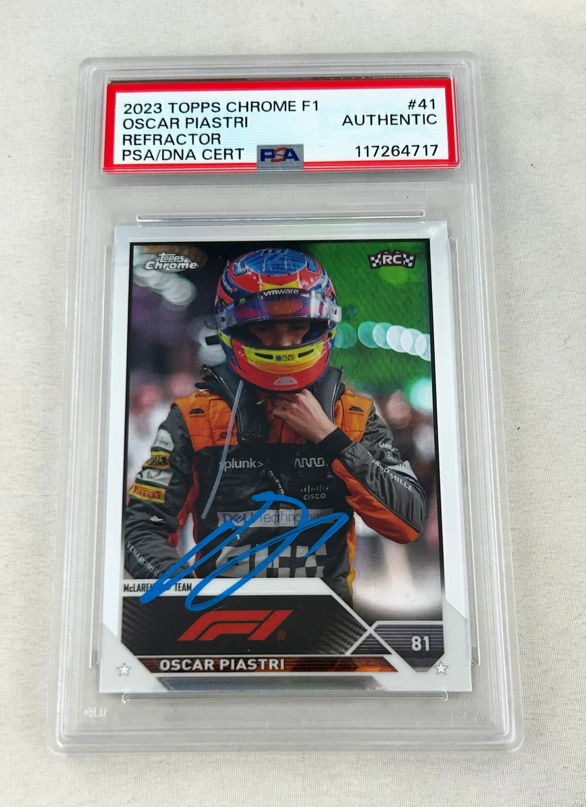Oscar Piastri Signed Rookie Card 2023 Topps Chrome Refractor #41 PSA/DNA COA