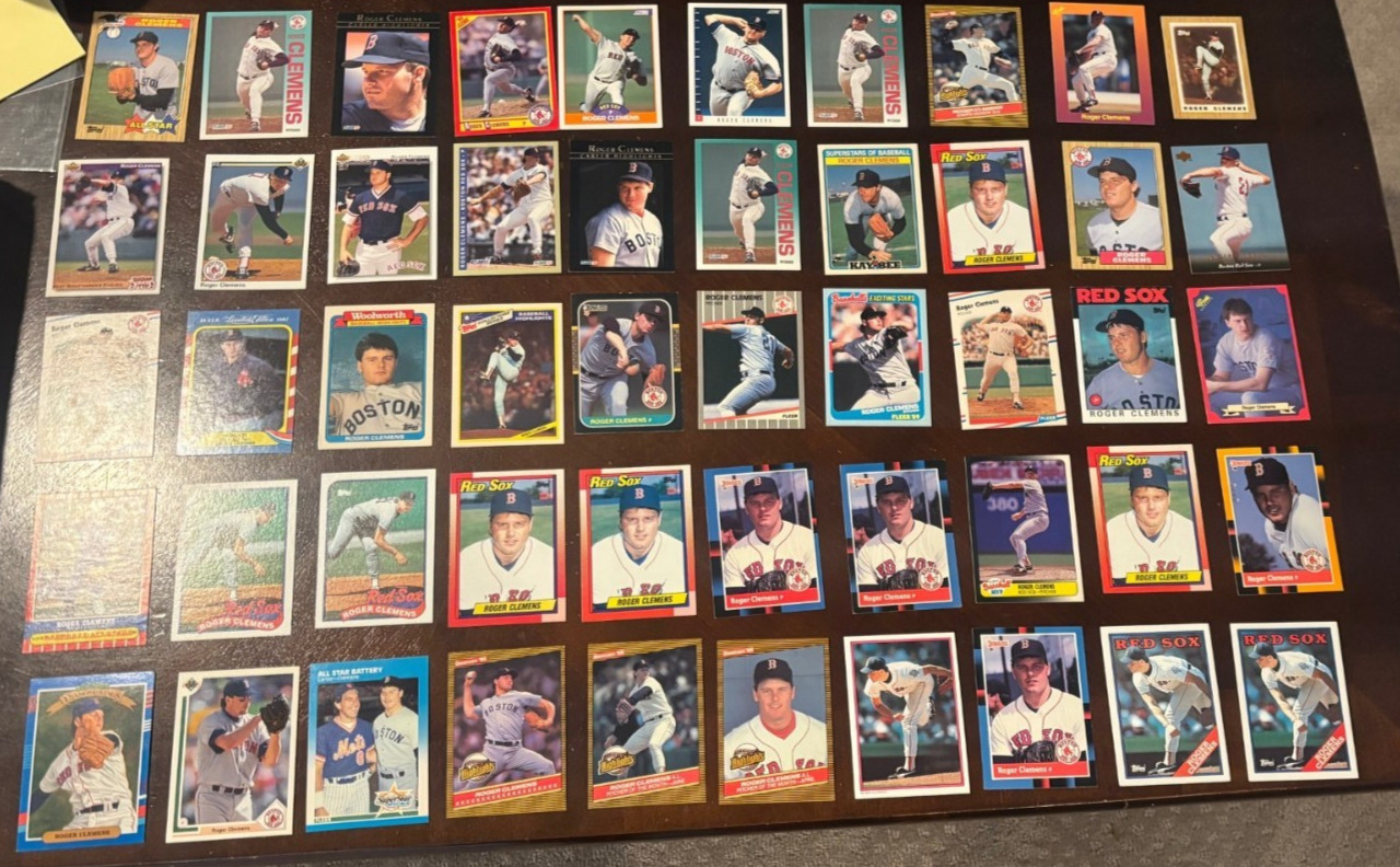 (50) CARD ROGER CLEMENS VINTAGE CARD LOT 1980 1990’S BOSTON RED SOX NM-MT COLLECTIBLE MEMORABILIA