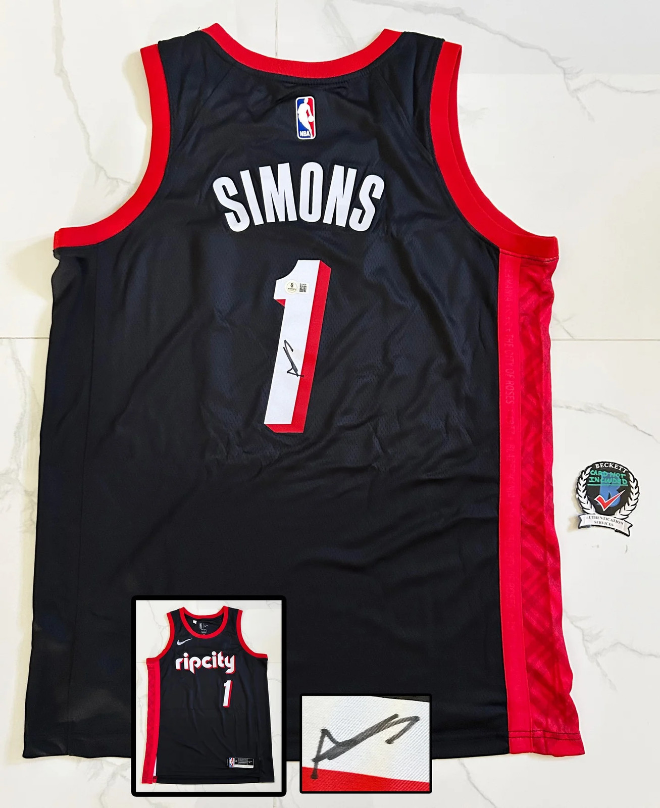 Anfernee Simons Signed Jersey Portland Trail Blazers Beckett BAS 1 COA