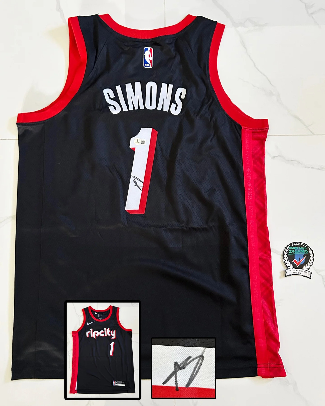 Anfernee Simons Signed Jersey Portland Trail Blazers Beckett BAS COA