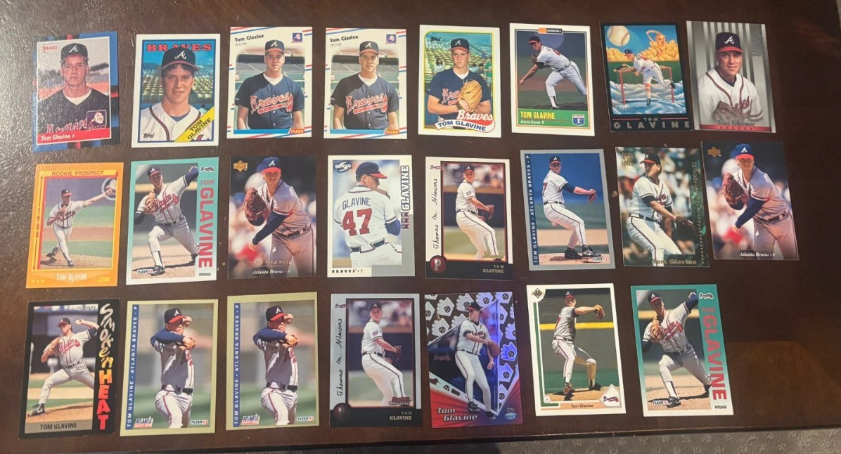 (23) CARD TOM GLAVINE VINTAGE CARD LOT ROOKIE 1980 1990’S ROOKIE ATLANTA BRAVES COLLECTIBLE MEMORABILIA