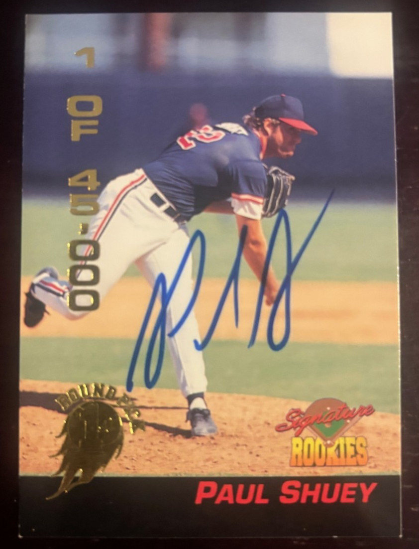 BASEBALL CARD 1994 SIGNATURE ROOKIES PAUL SHUEY SIGNED AUTOGRAPHED CARD