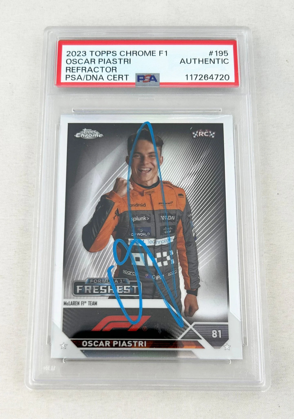 Oscar Piastri Signed Rookie Card 2023 Topps Chrome Refractor #195 PSA/DNA COA