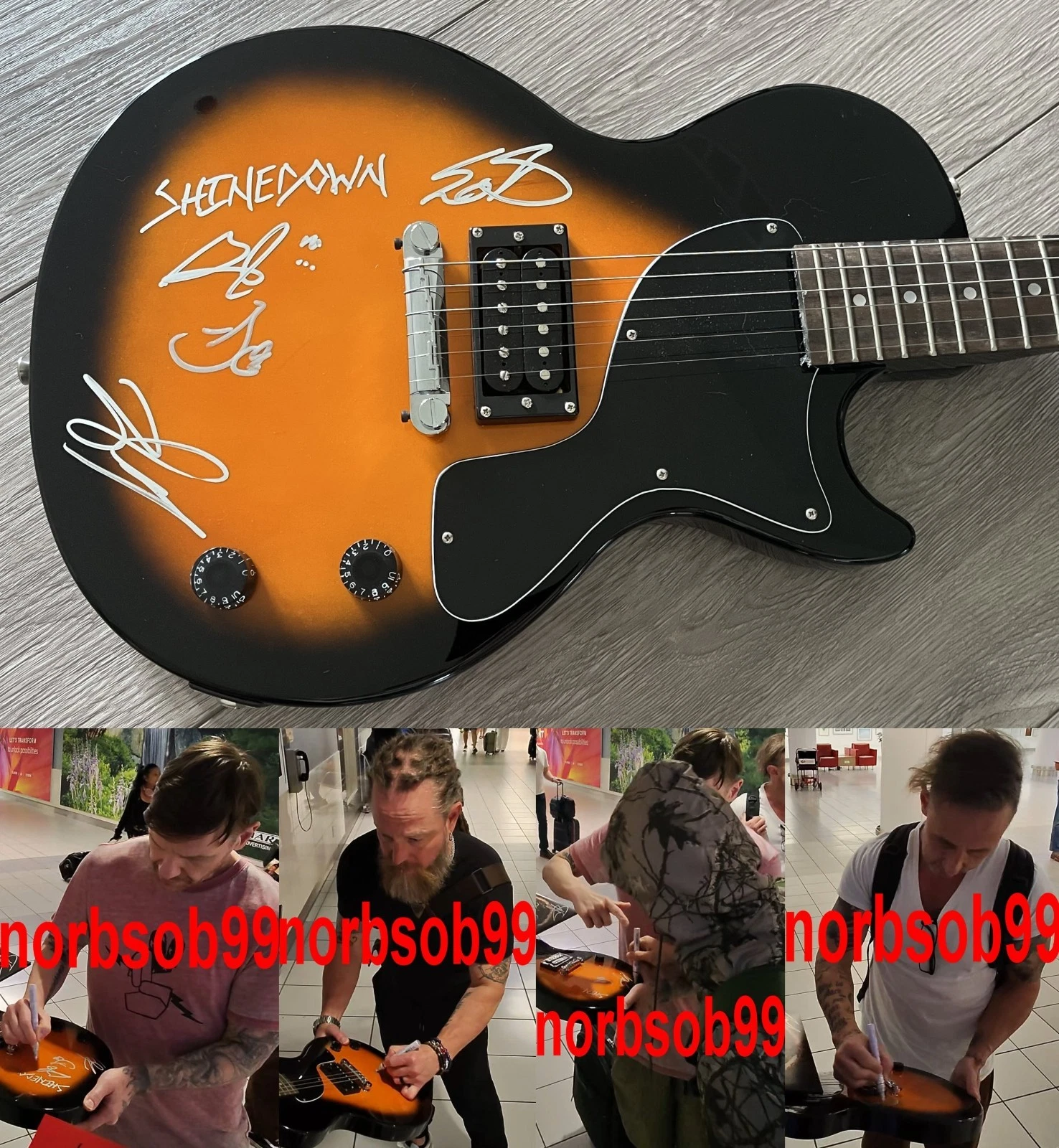 SHINEDOWN BAND SIGNED AUTOGRAPH EPIPHONE GUITAR BRENT SMITH +3 w/EXACT PROOF COA