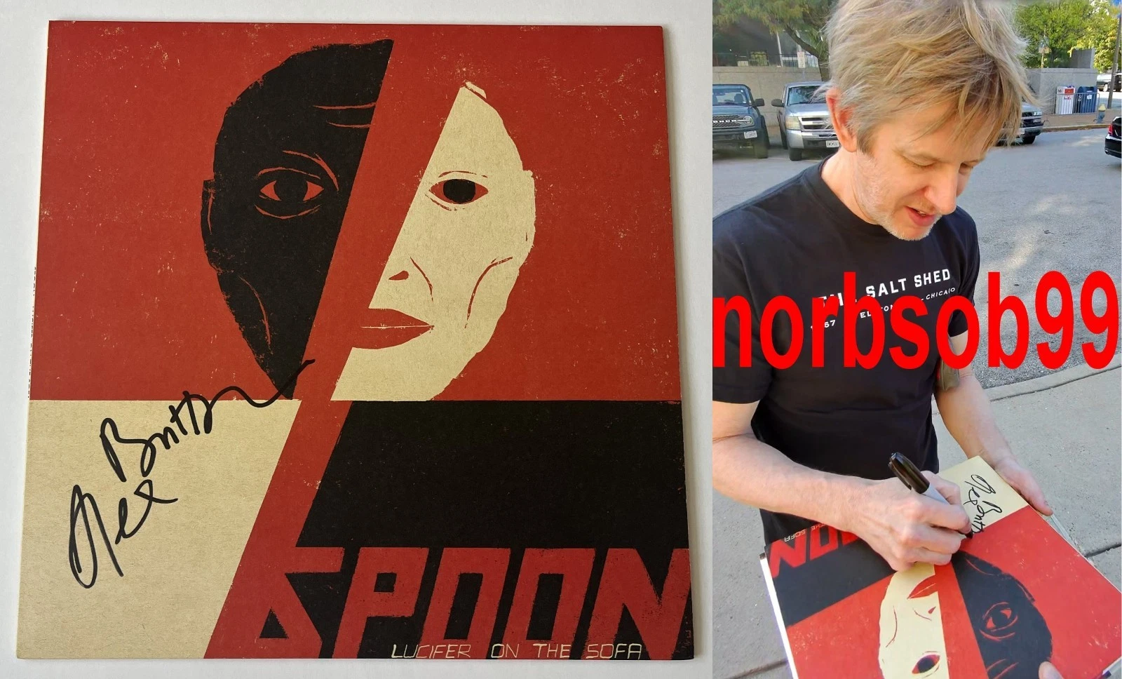 BRITT DANIEL SIGNED SPOON LUCIFER ON THE SOFA VINYL w/EXACT PROOF & BECKETT COA