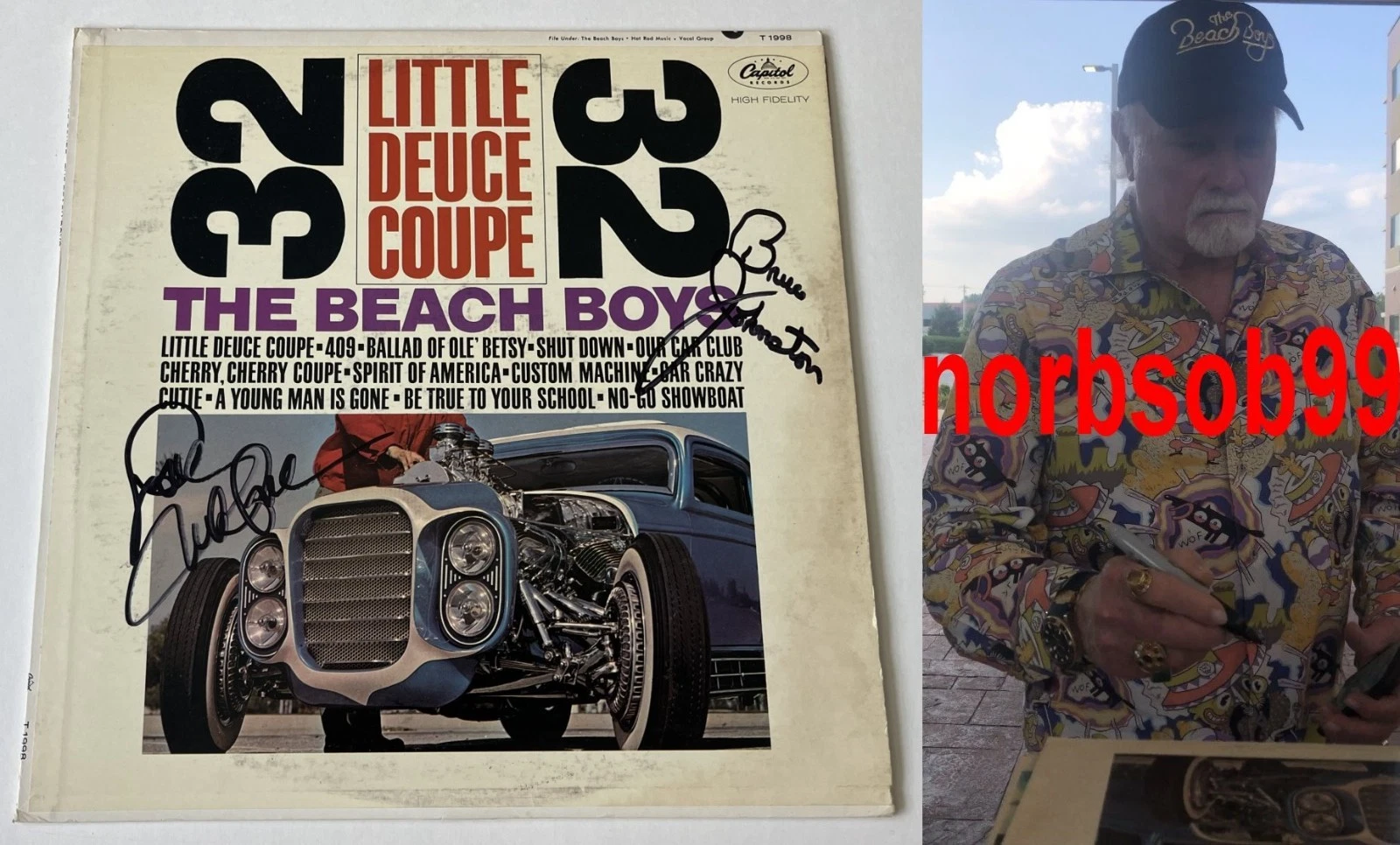 MIKE LOVE +1 SIGNED THE BEACH BOYS LITTLE DEUCE COUPE VINYL w/PROOF BECKETT COA