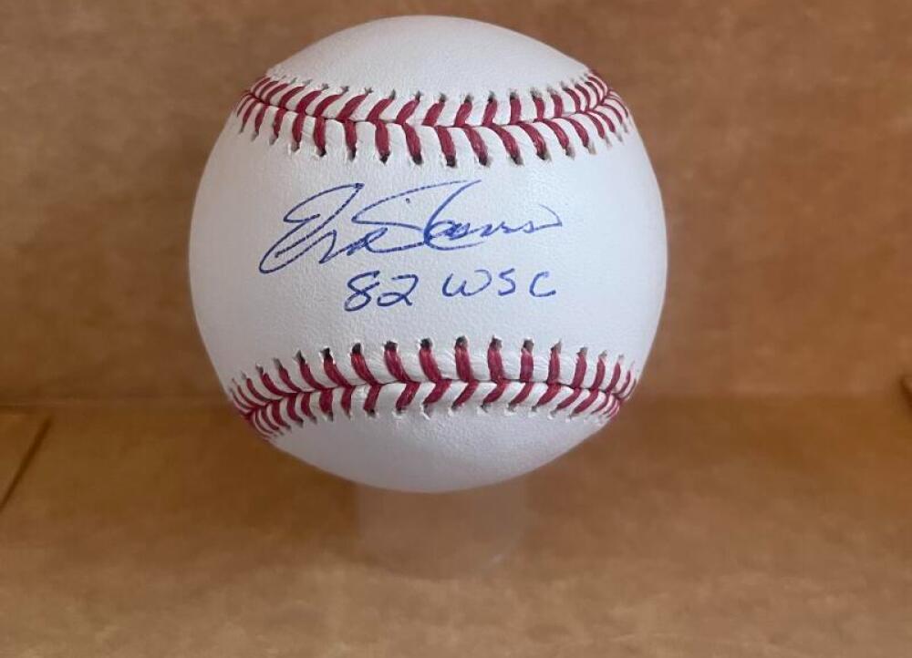 ERIC RASMUSSEN 82 WSC CARDINALS SIGNED AUTOGRAPHED M.L. BASEBALL BECKETT AUTH