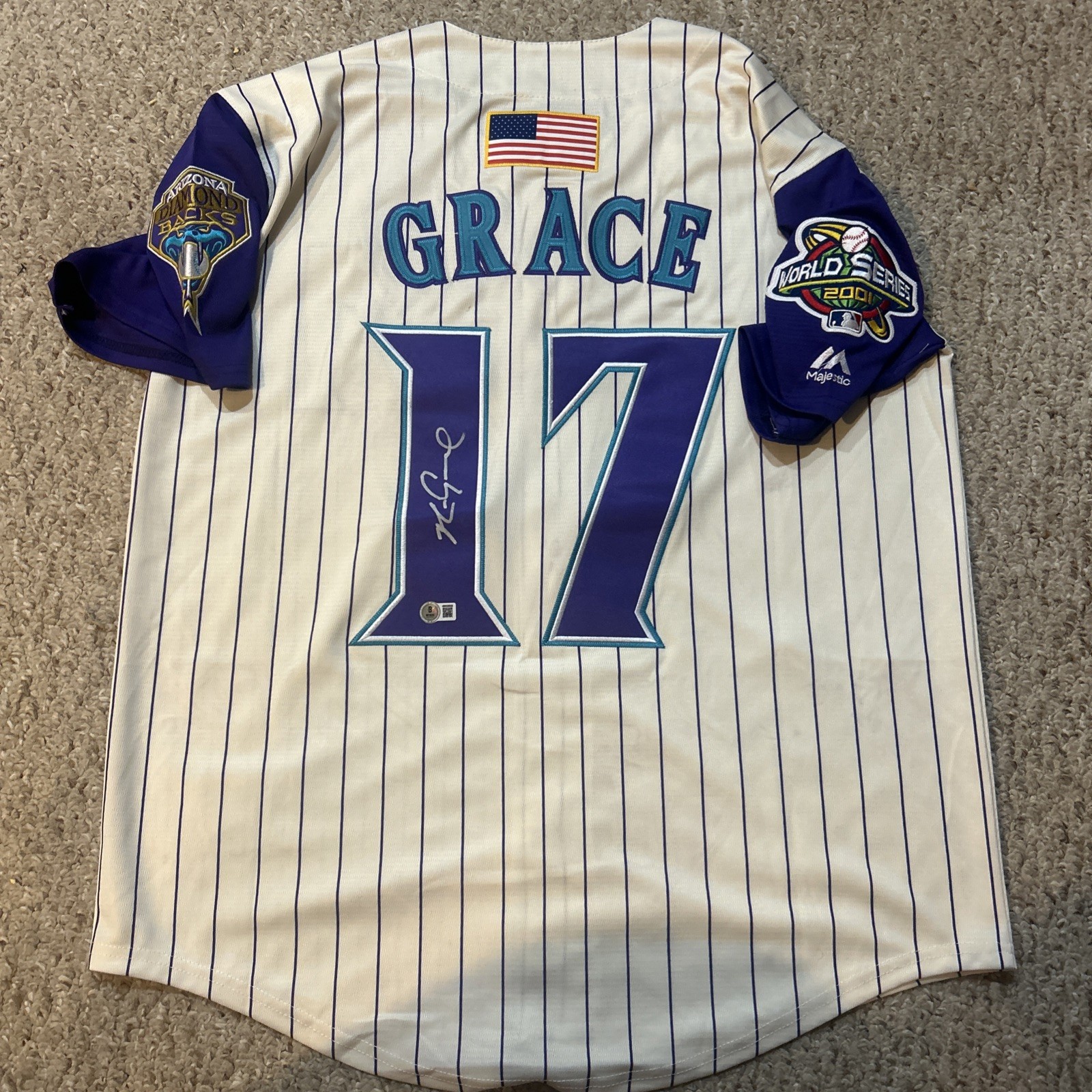 ARIZONA DIAMONDBACKS- MARK GRACE SIGNED AUTOGRAPH JERSEY BECKETT 01 WORLD SERIES