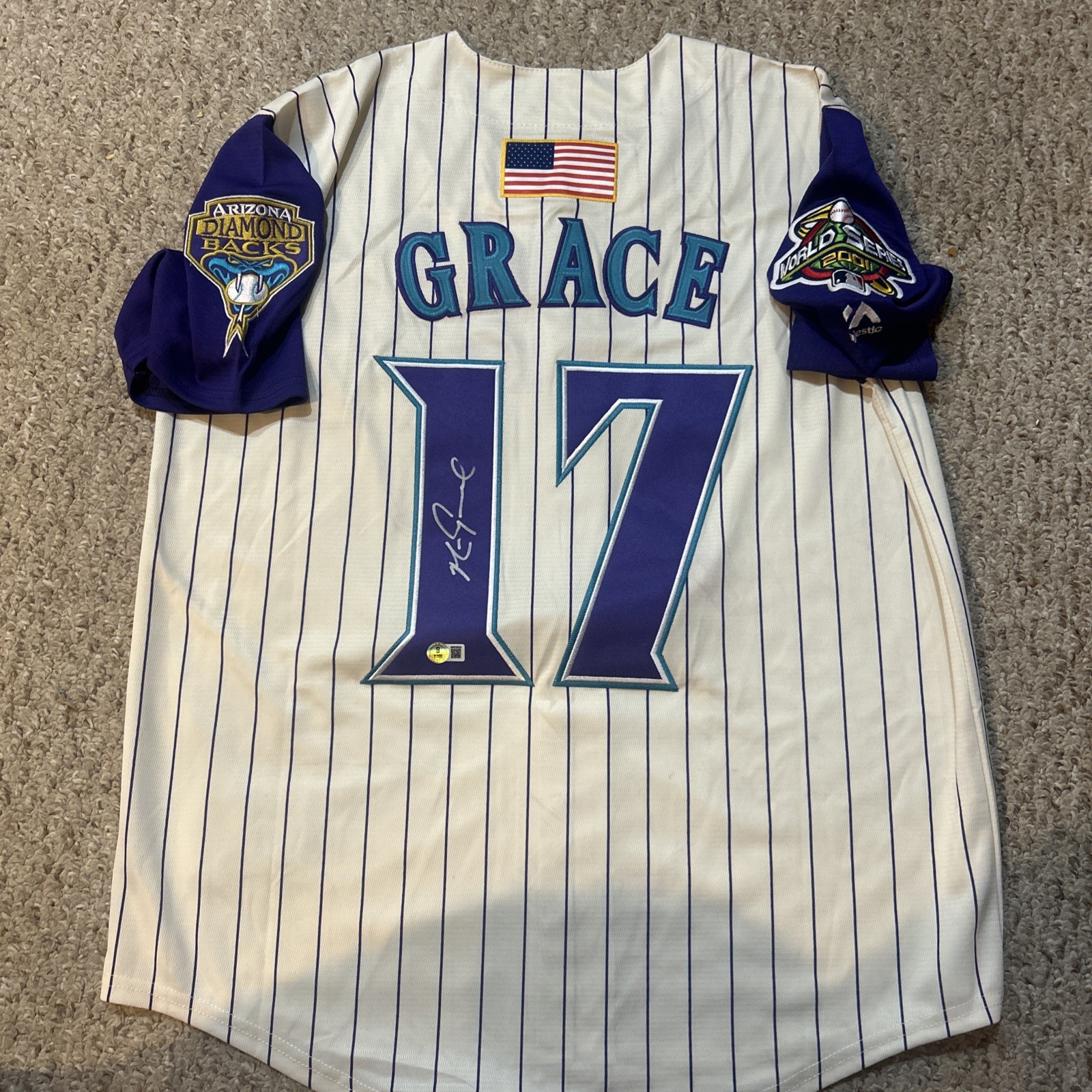 ARIZONA DIAMONDBACKS- MARK GRACE SIGNED AUTOGRAPH JERSEY BECKETT 01 WORLD SERIES