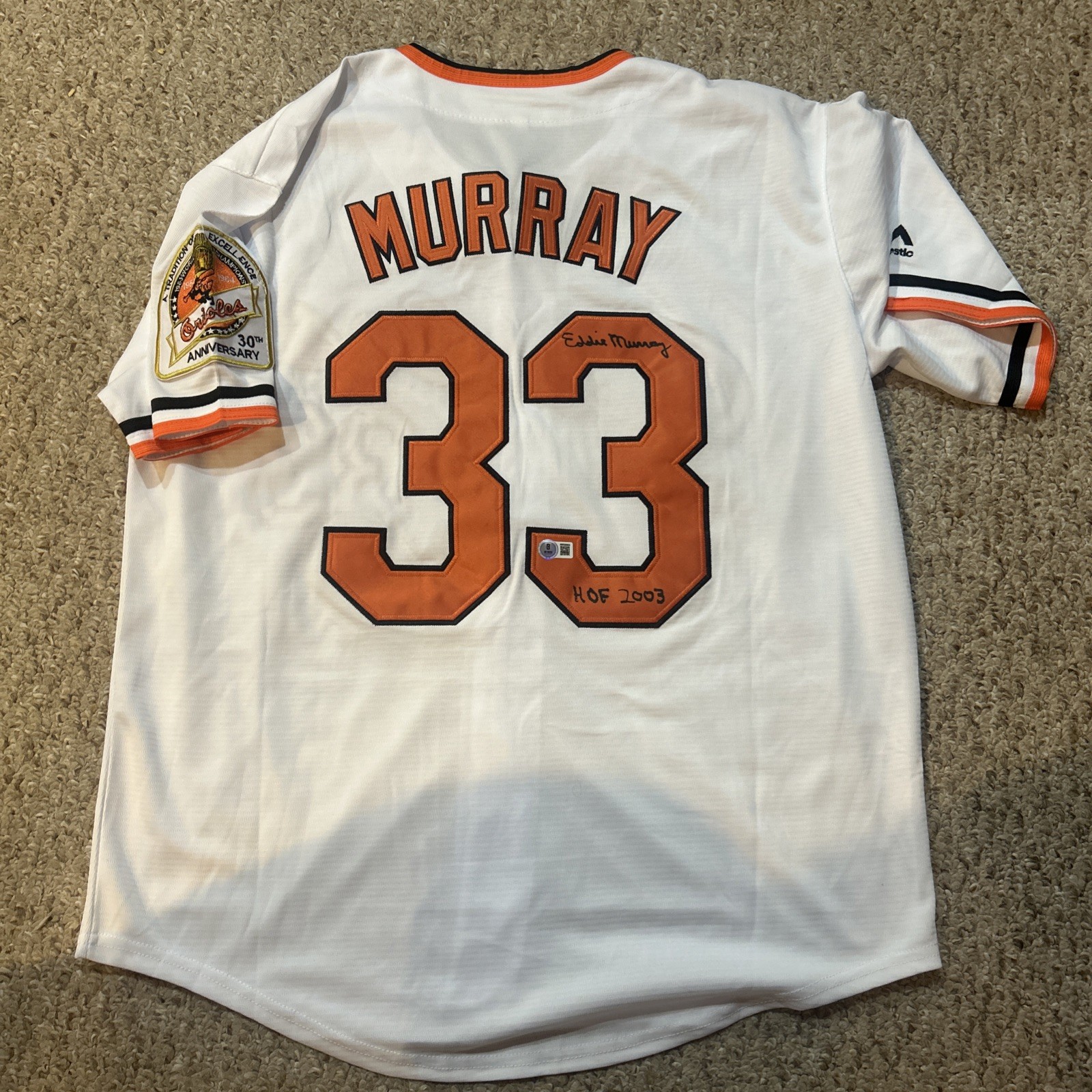 BALTIMORE ORIOLES- EDDIE MURRAY SIGNED AUTOGRAPH JERSEY BECKETT COA HOF 2003