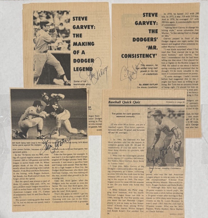 Steve Garvey REAL hand SIGNED Baseball Digest Magazine Pages Lot x4 Dodgers COA