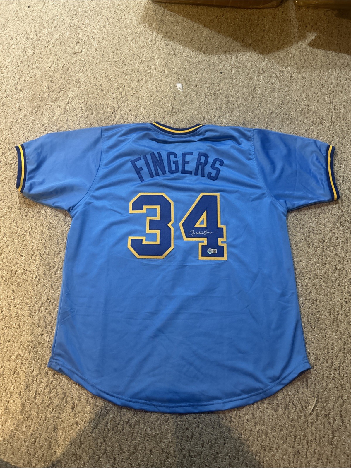 MILWAUKEE BREWERS- ROLLIE FINGERS SIGNED AUTOGRAPH JERSEY BECKETT BAS COA HOF