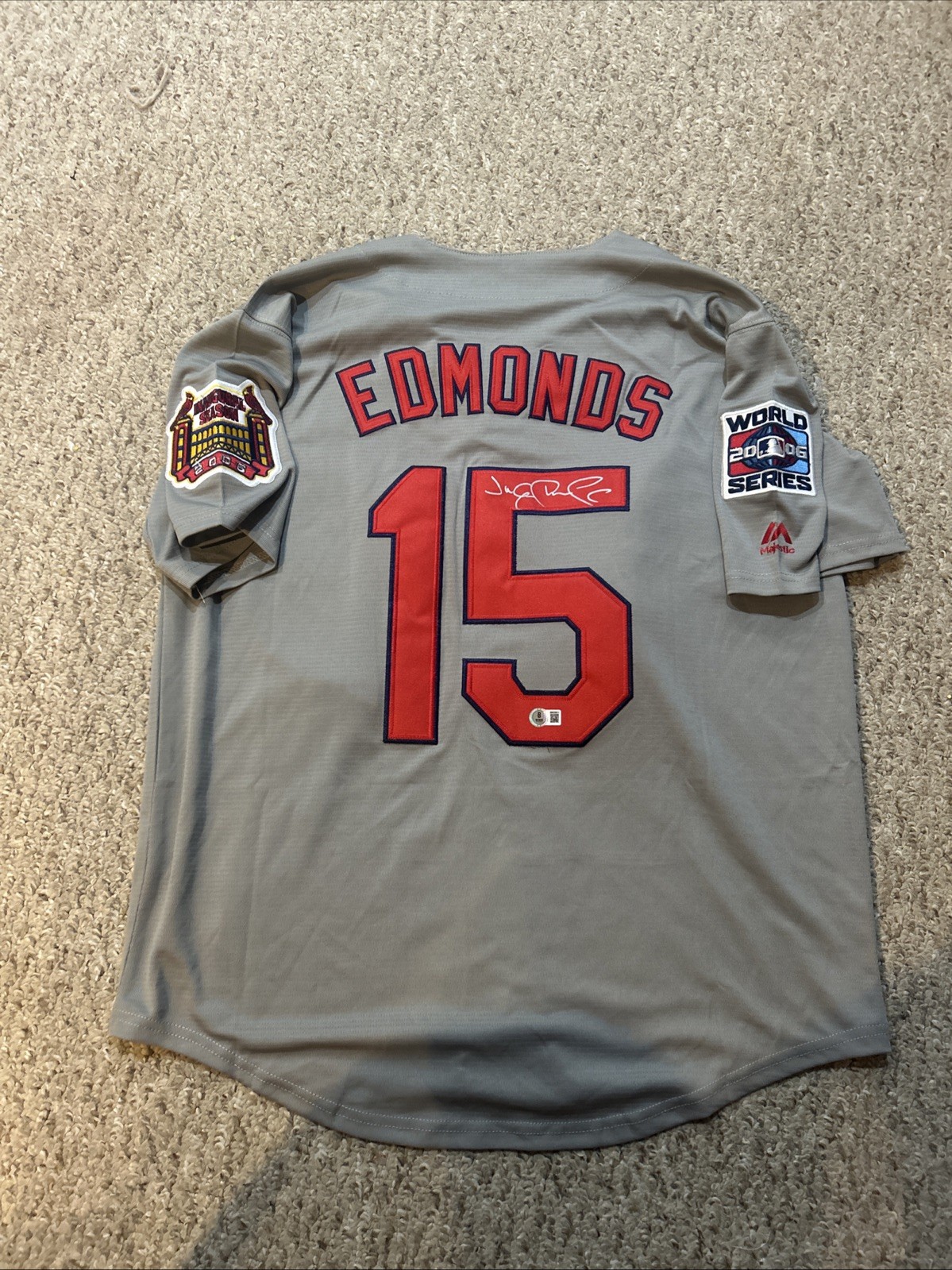 ST LOUIS CARDINALS- JIM EDMONDS SIGNED AUTOGRAPH JERSEY BAS COA 06 WORLD SERIES