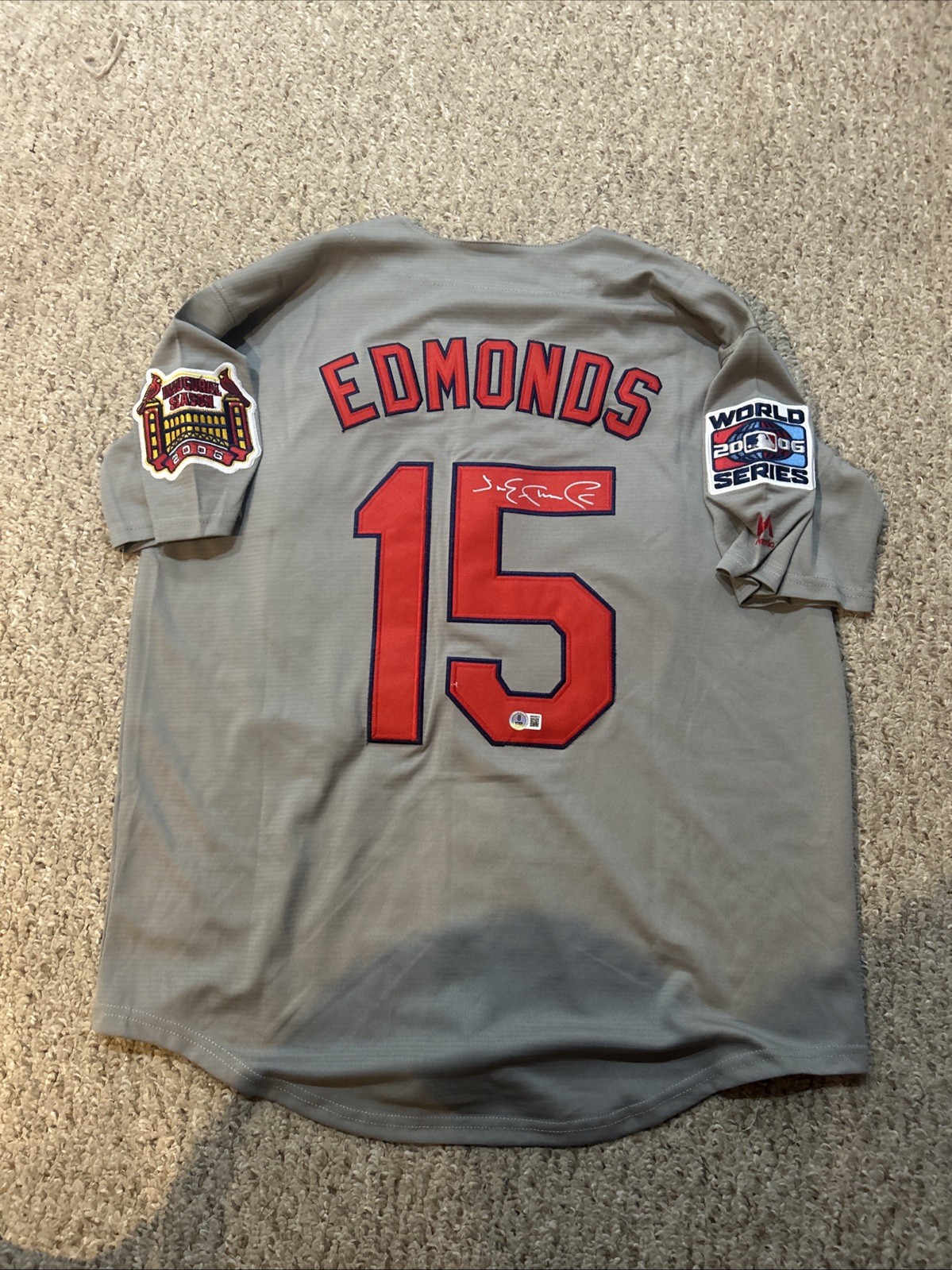 ST LOUIS CARDINALS- JIM EDMONDS SIGNED AUTOGRAPH JERSEY BAS COA 06 WORLD SERIES