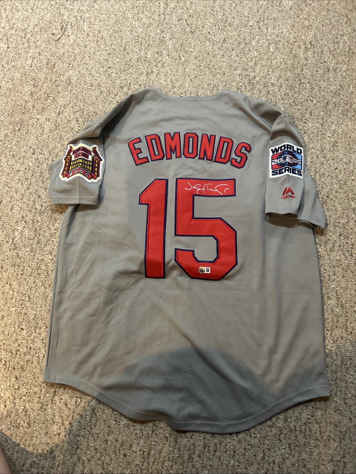ST LOUIS CARDINALS- JIM EDMONDS SIGNED AUTOGRAPH JERSEY BAS COA 06 WORLD SERIES