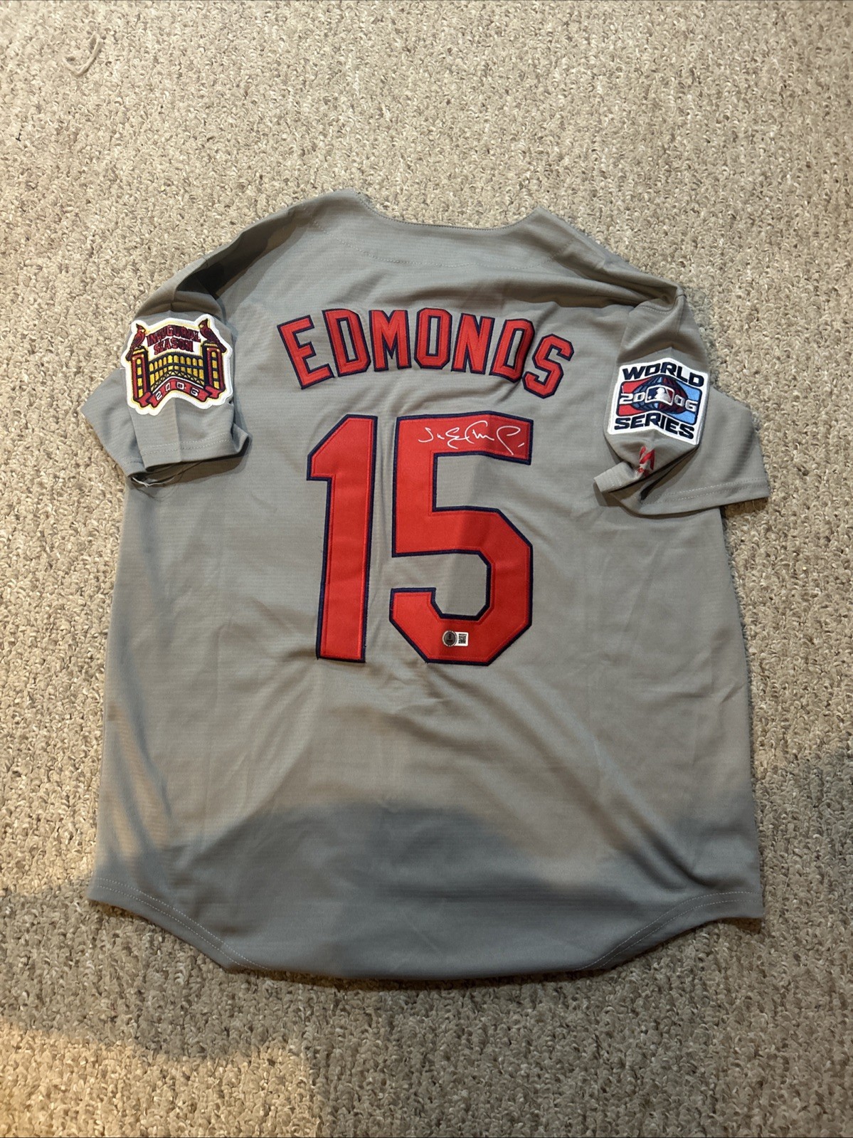 ST LOUIS CARDINALS- JIM EDMONDS SIGNED AUTOGRAPH JERSEY BAS COA 06 WORLD SERIES