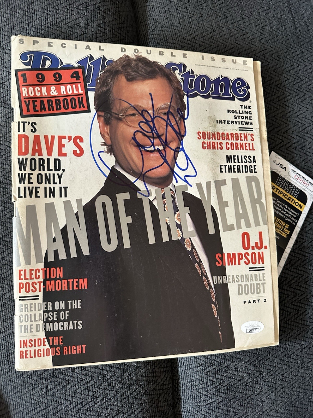 David Letterman signed Rolling Stone Magazine JSA Authentication COA