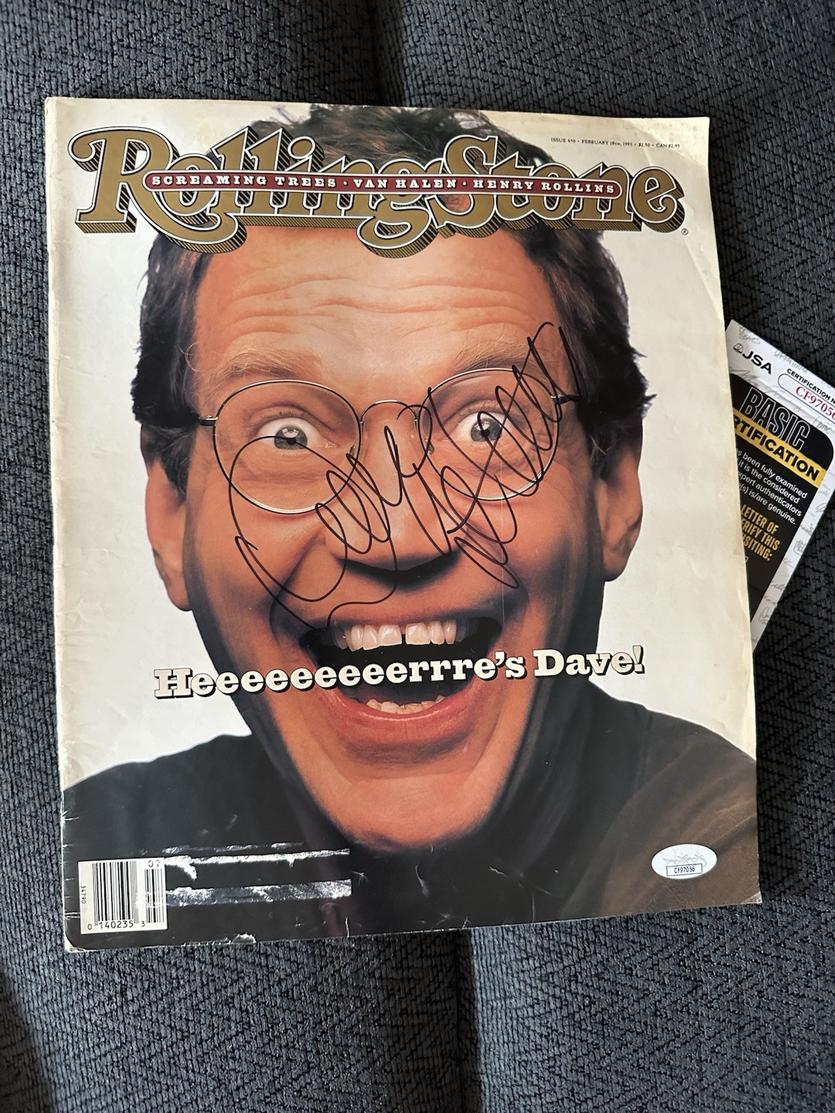 David Letterman signed Rolling Stone Magazine JSA Authentication COA