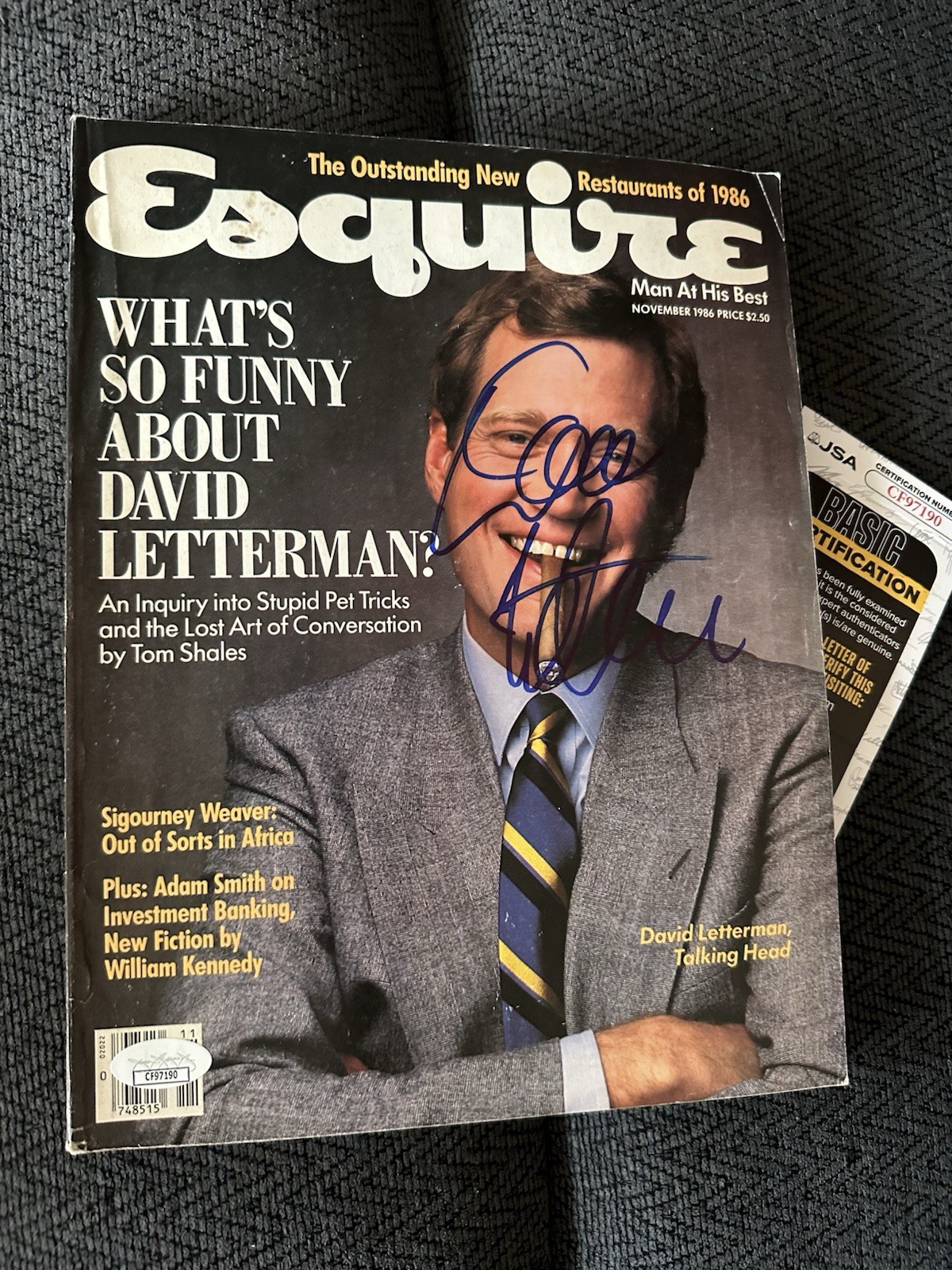 David Letterman signed Esquire Magazine JSA Authentication COA