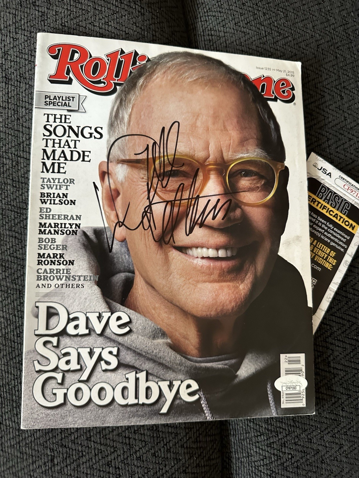 David Letterman signed Rolling Stone Magazine JSA Authentication COA